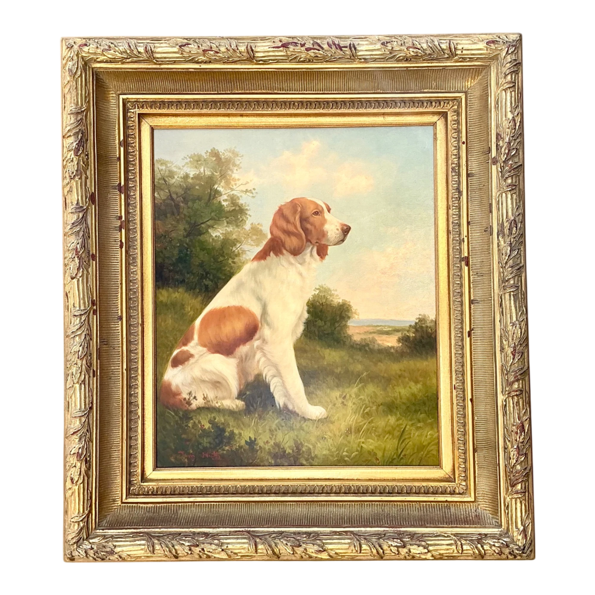 Vintage Landscape Oil Painting with Dog — additional photo 1