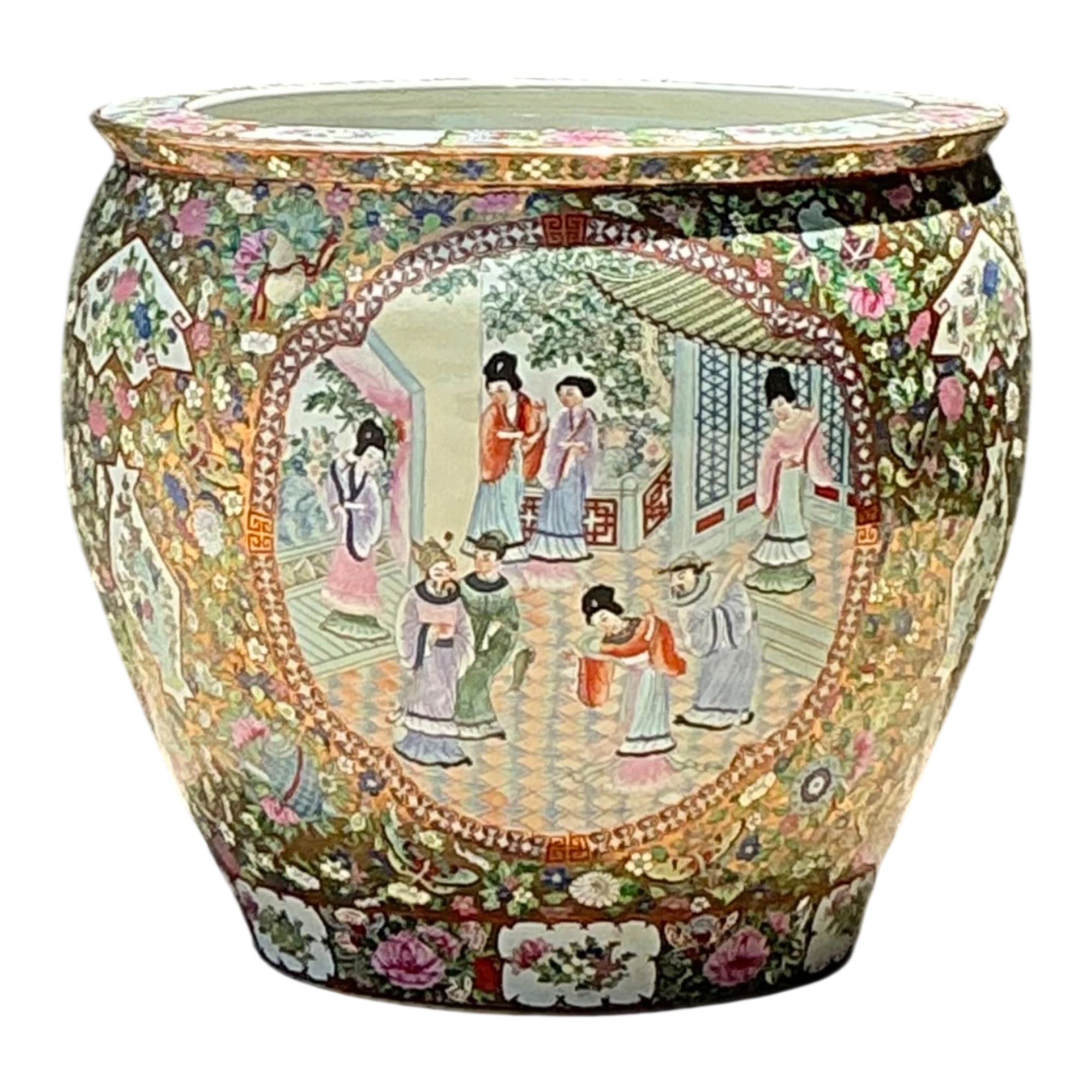 Vintage Chinese Rose Famile Large Planter - Detail view