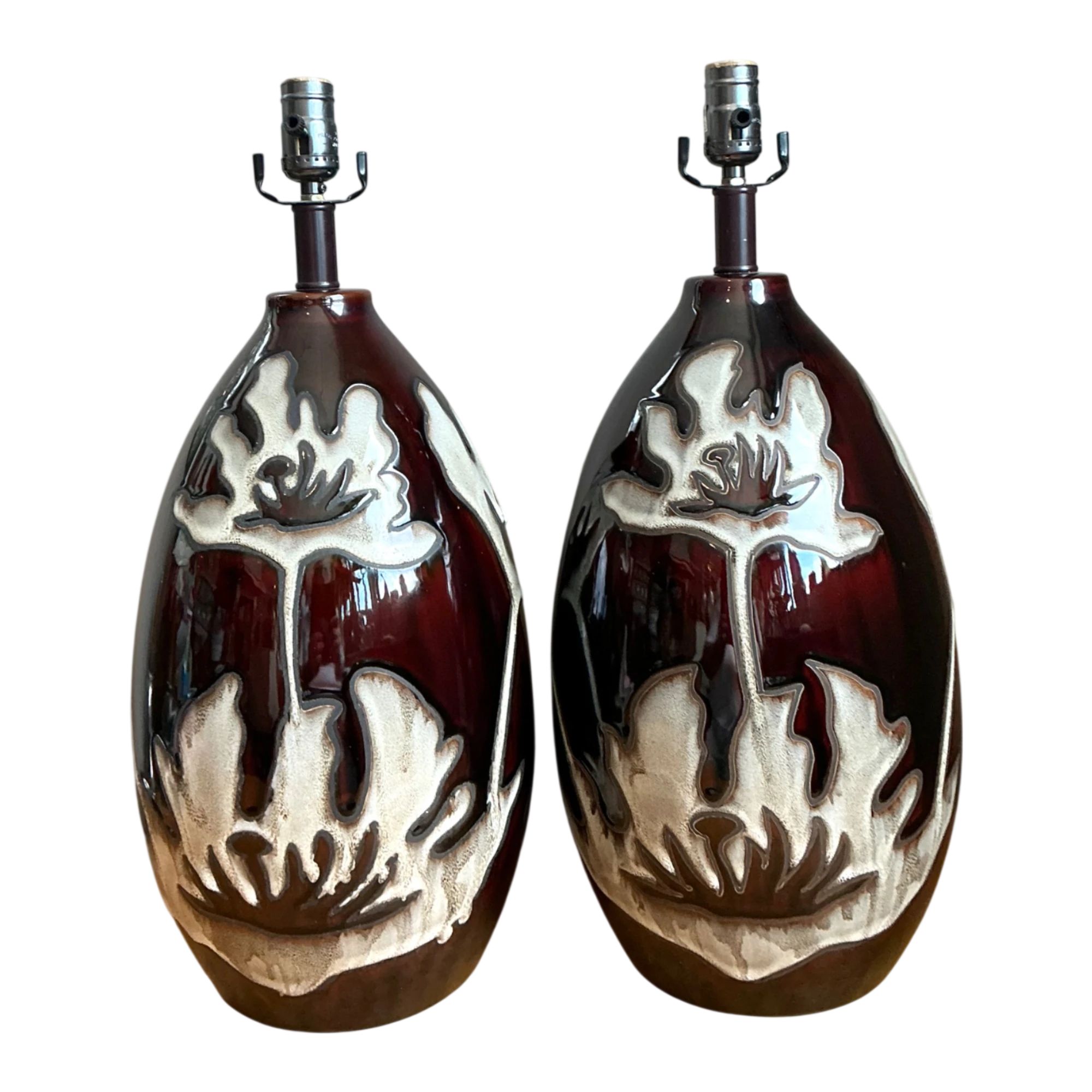 Vintage Floral Ceramic Table Lamps - Pair — additional photo 1