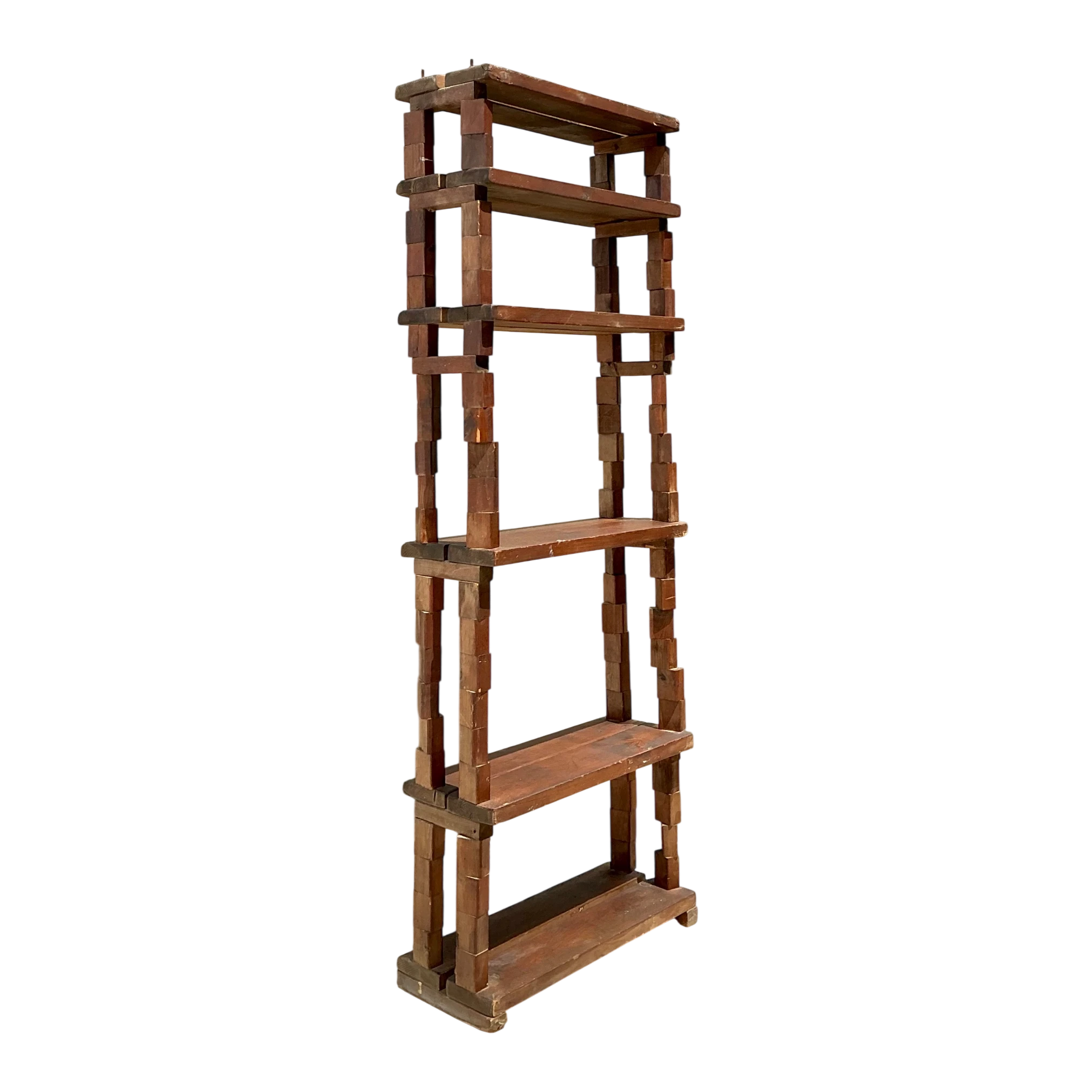 Vintage Brutalist Stacked Wood Etagere - Detail view