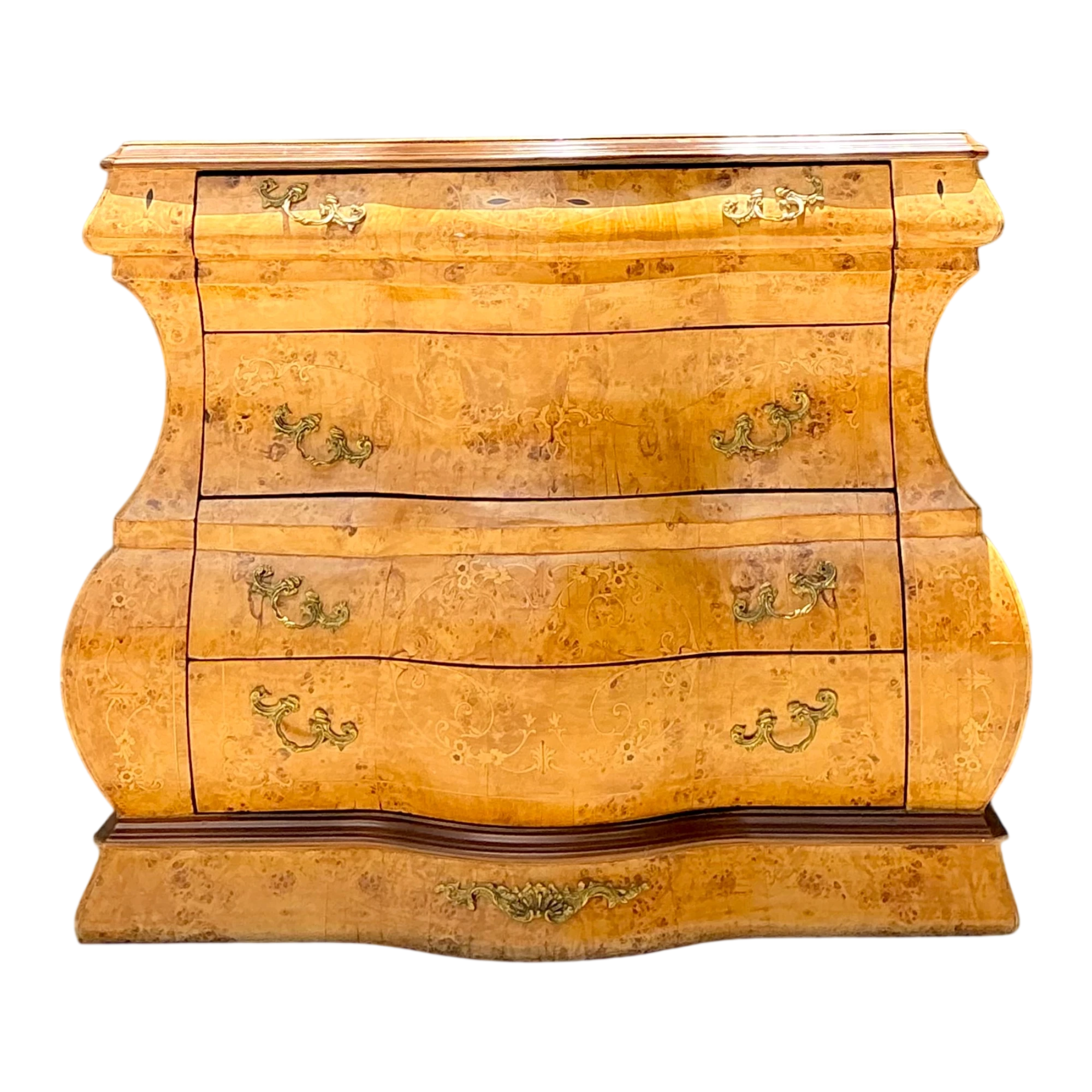 Vintage Burl Wood Marquetry Bombe Chest - Detail view