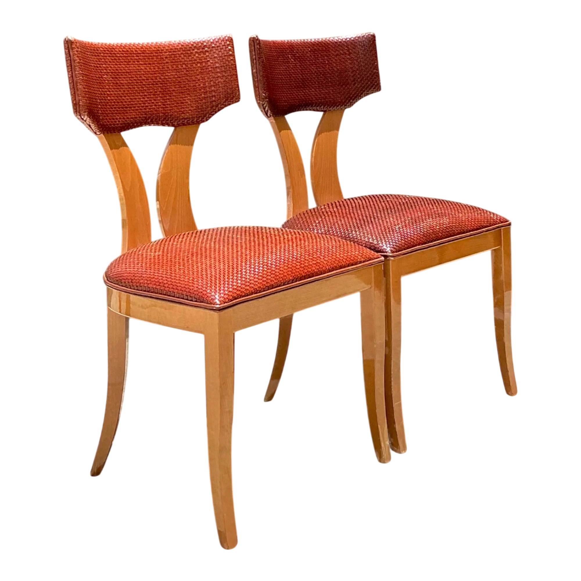 Vintage Wood and Woven Leather Dining Chairs - Pair — additional photo 1