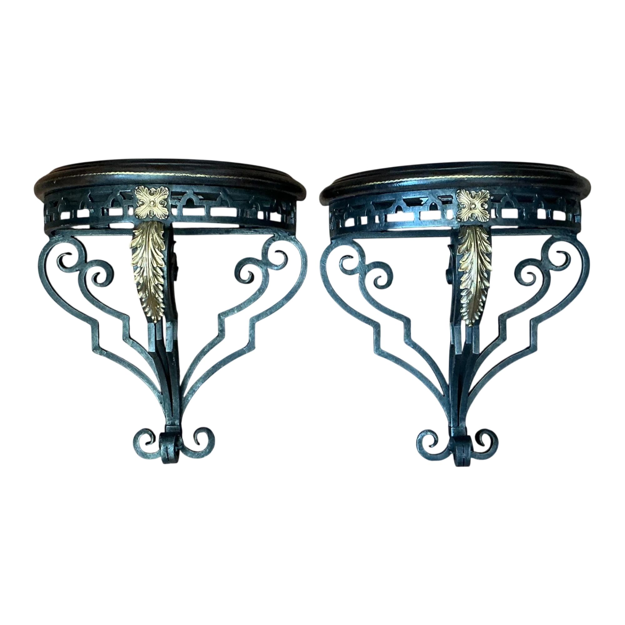 Vintage Maitland Smith Ornate Metal Wall Brackets - Set of 2