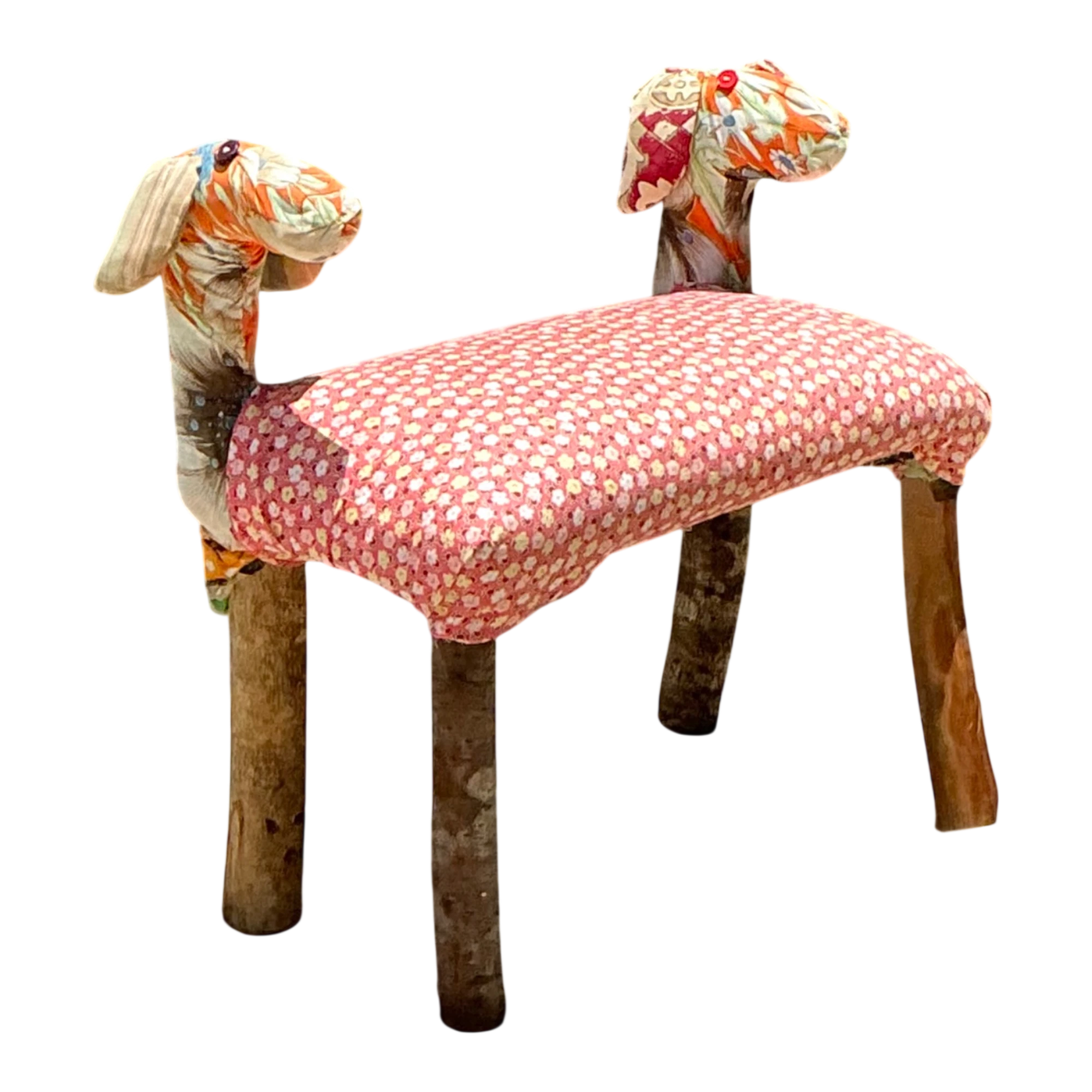 Vintage Handcrafted Textile and Wood Animal Bench — additional photo 1