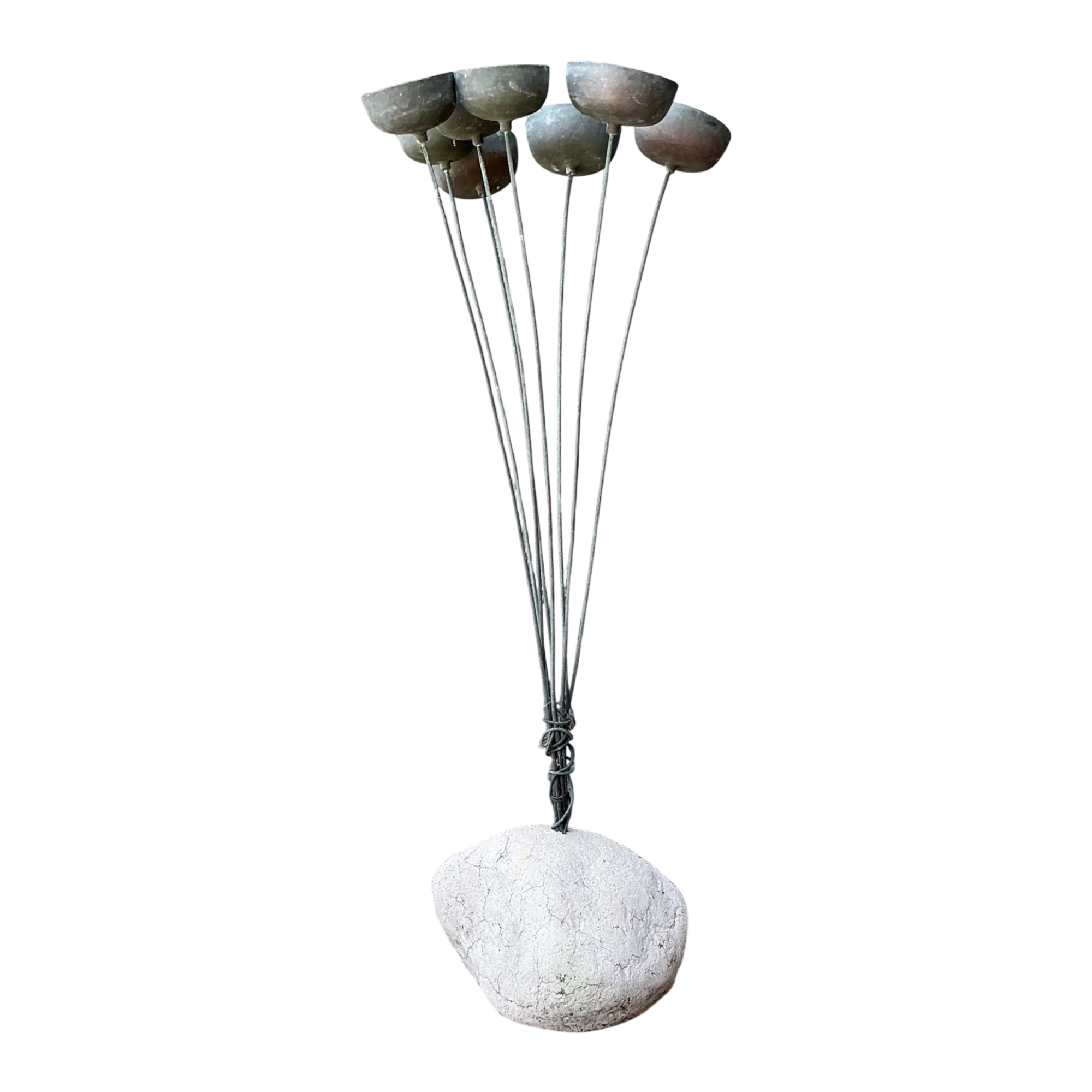 Vintage MCM Metal and Stone Abstract Wind Chime - Detail view