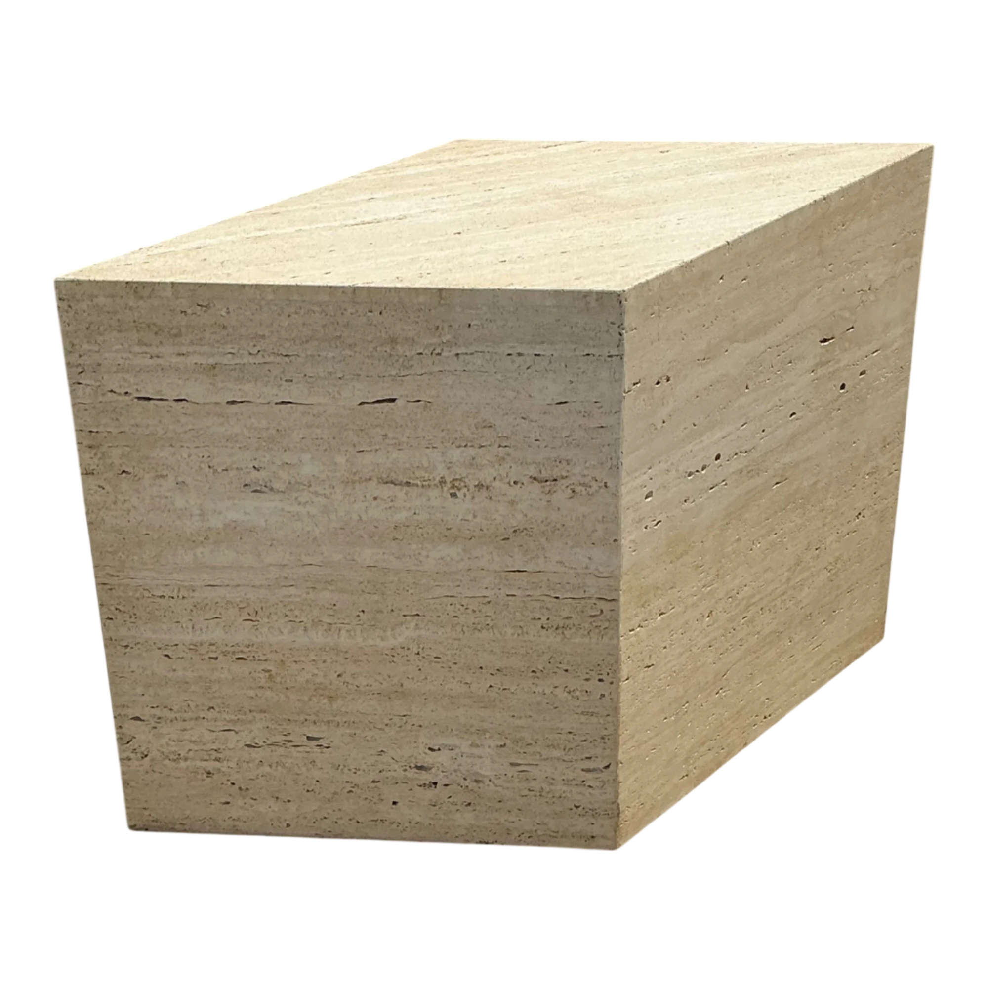Vintage Italian Travertine Diamond Dining Table Pedestal