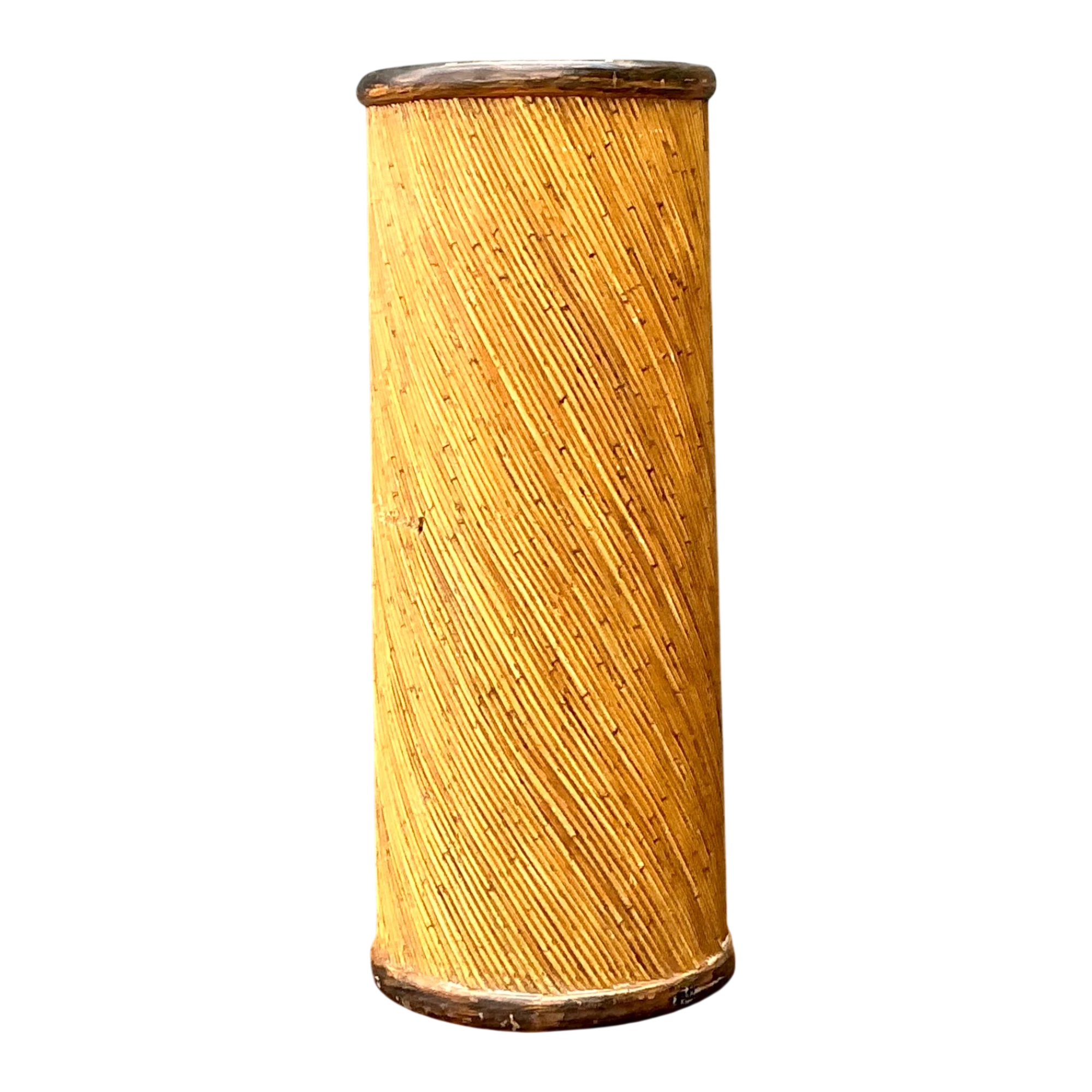 Vintage Reed and Wood Cylinder Pedestal