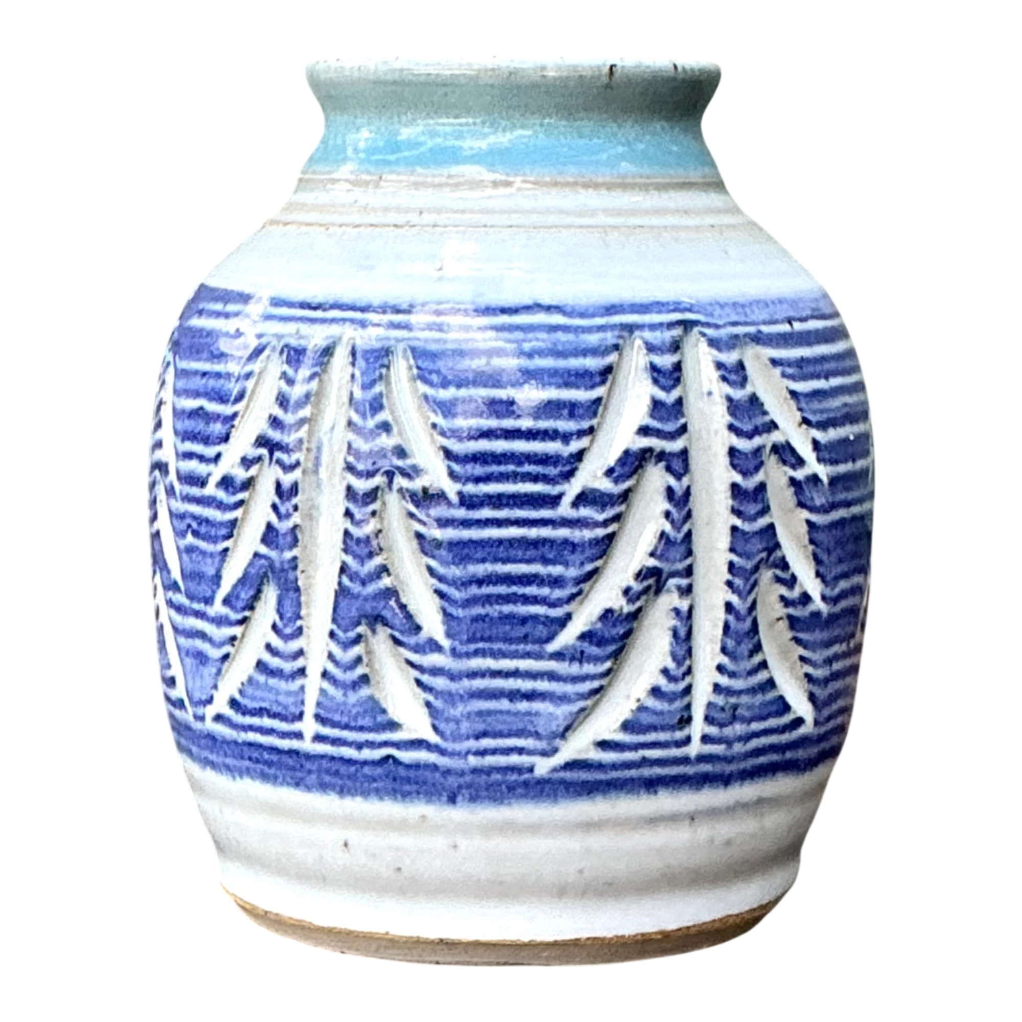 Handcrafted Blue Ceramic Leaf Motif Vase — additional photo 1
