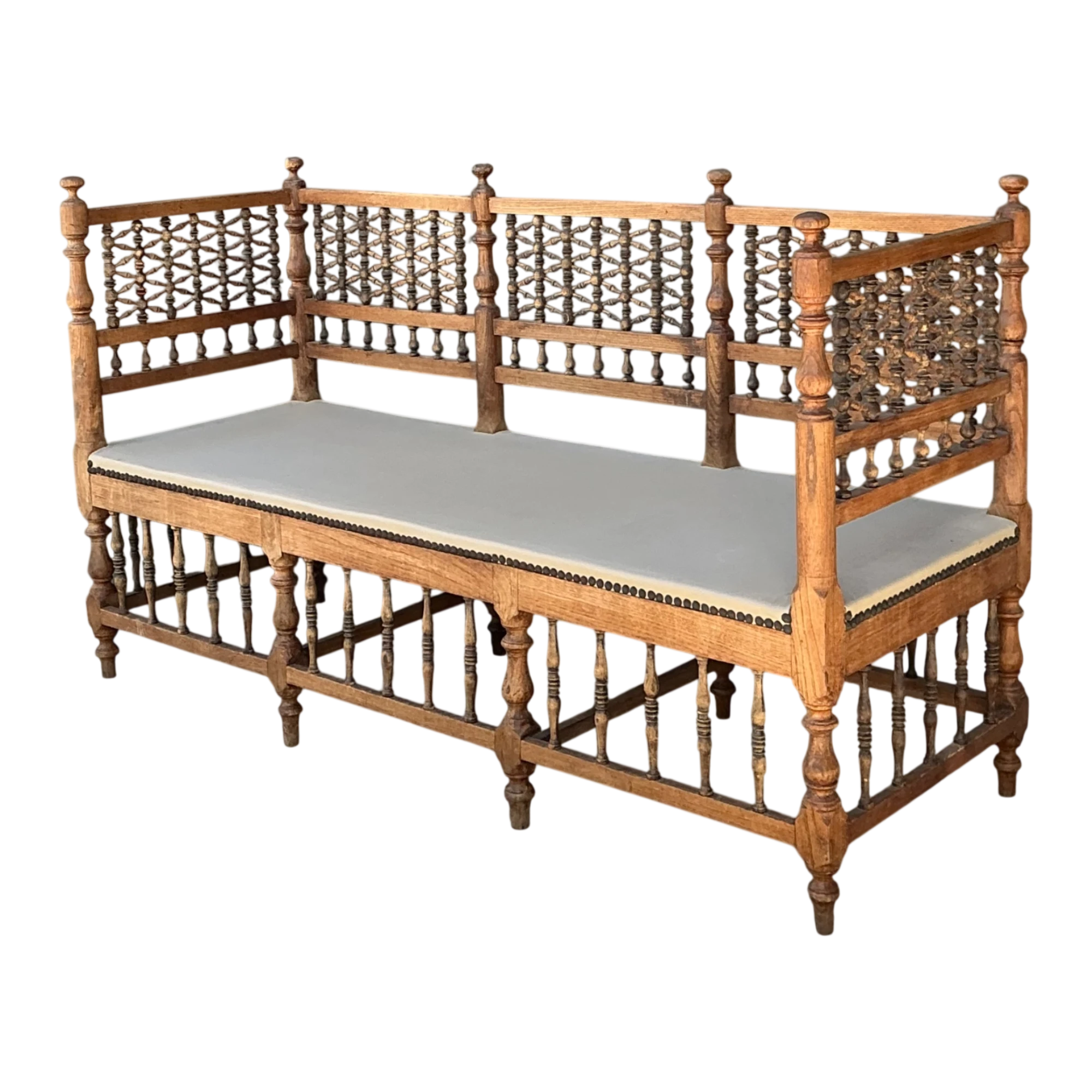Vintage Carved Wood Spindle Bench — additional photo 1