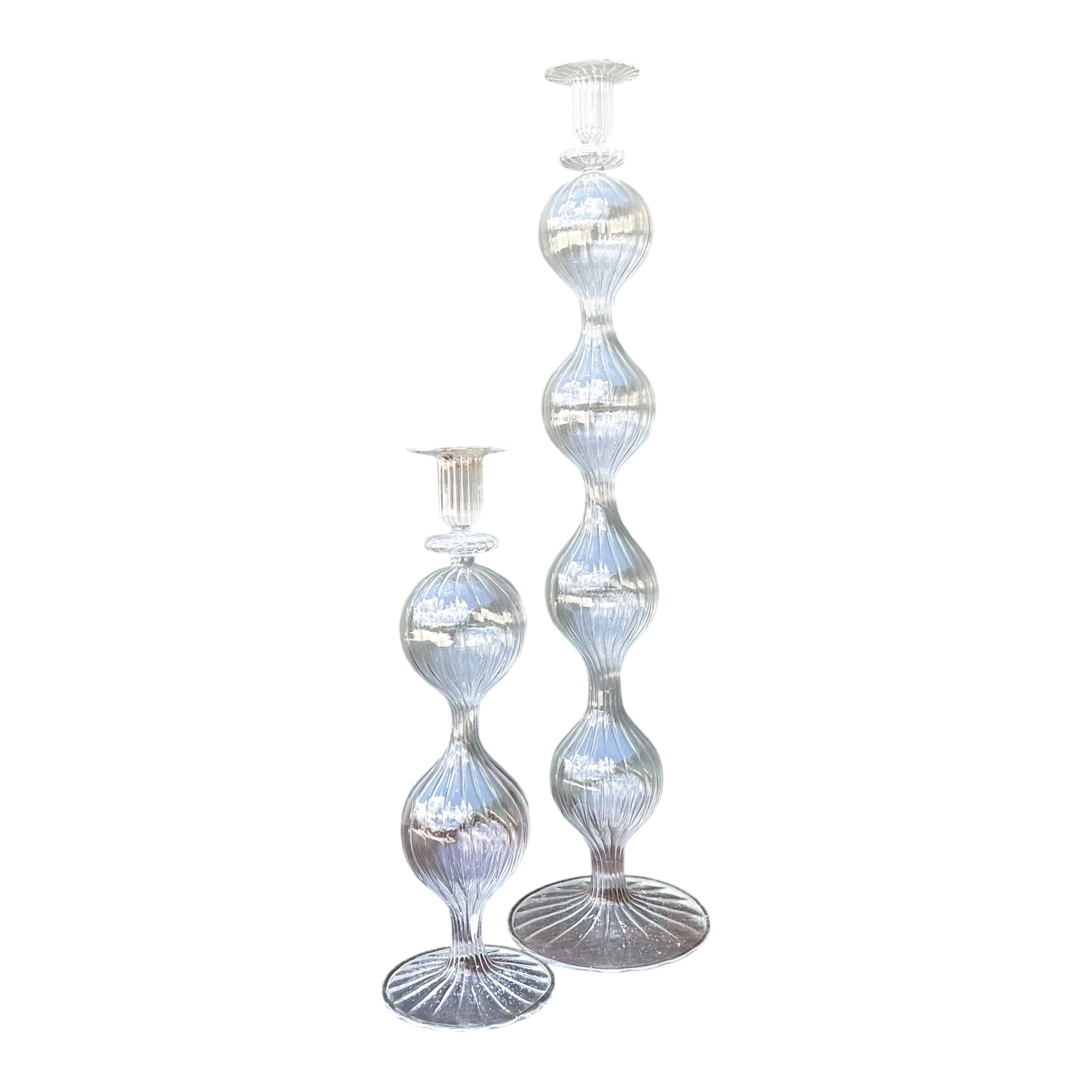 Vintage Ribbed Glass Candlestick Set — additional photo 1