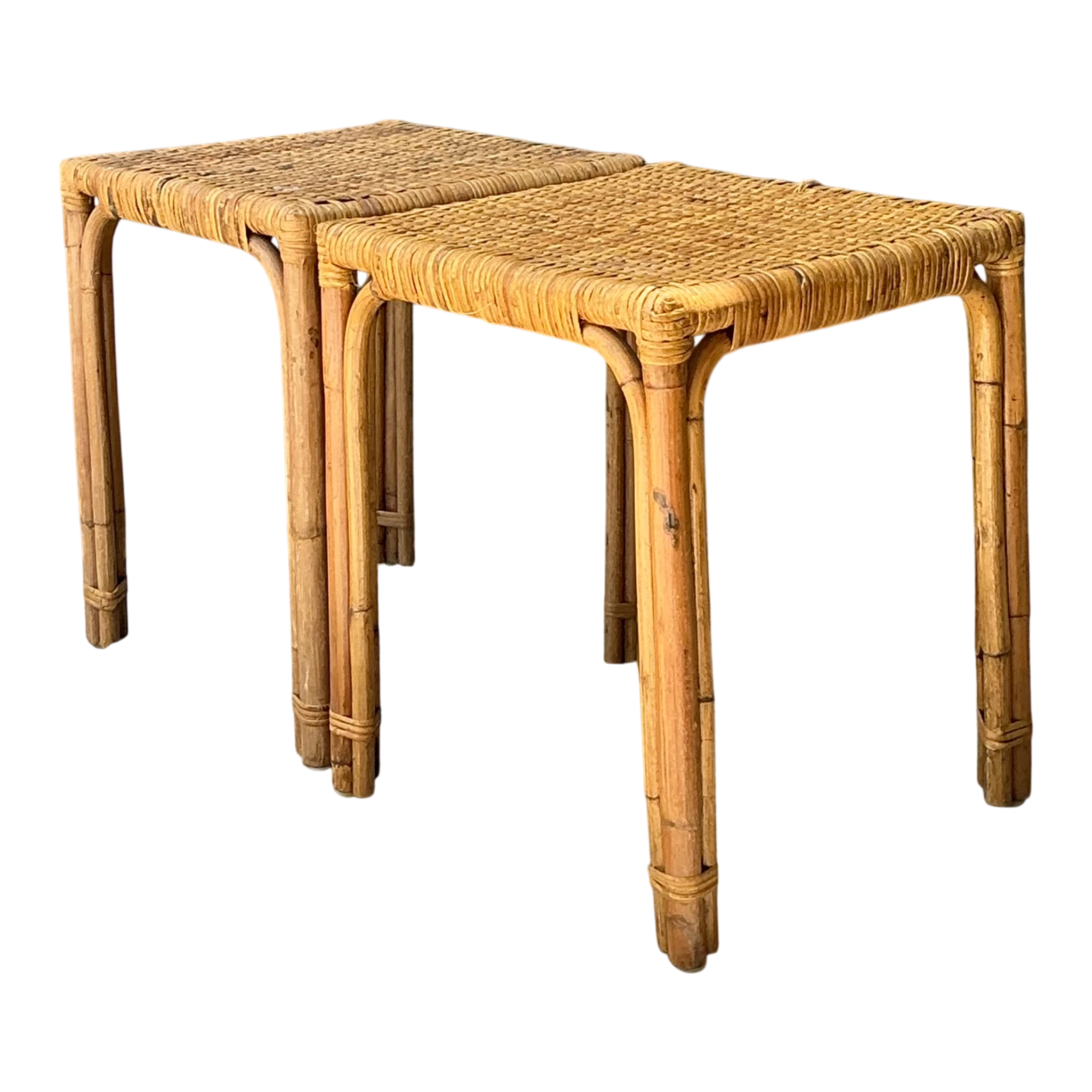 Vintage Woven Rattan Side Tables - Pair — additional photo 1