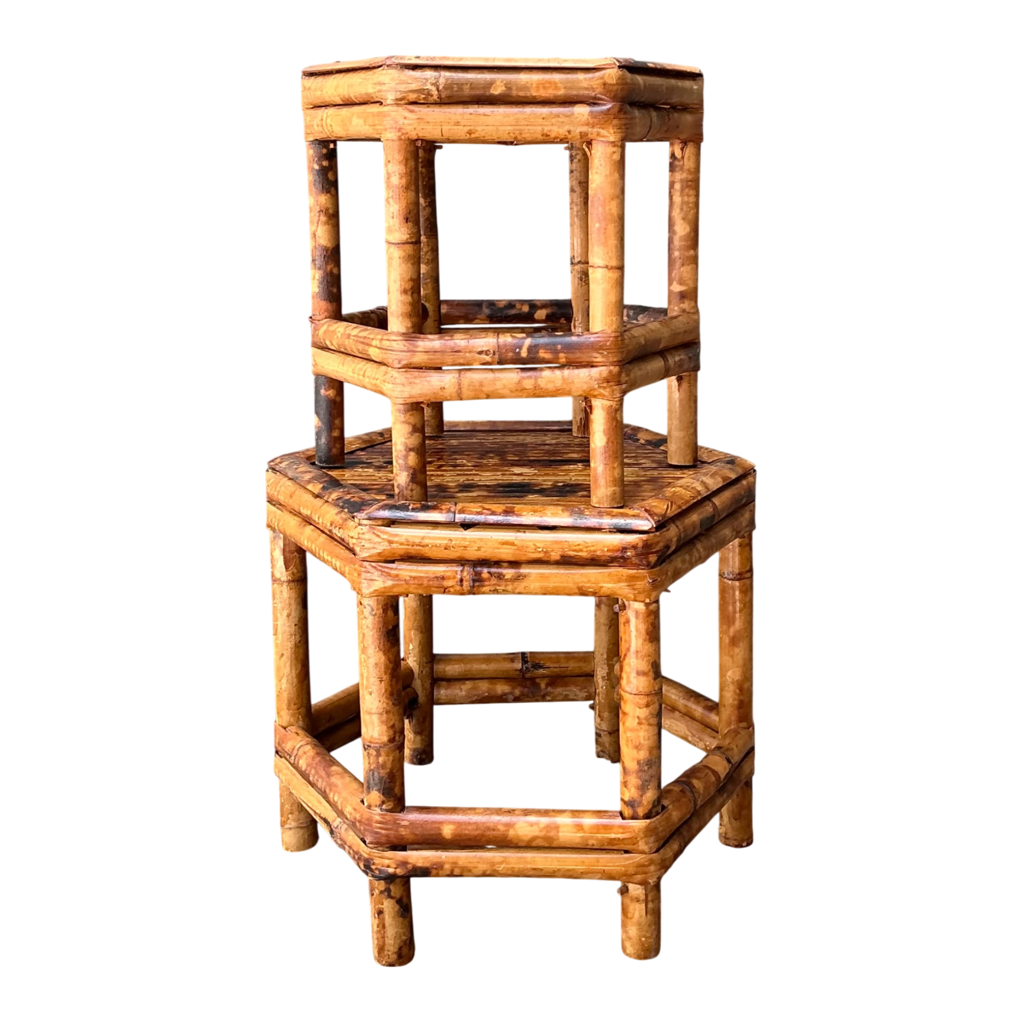 Vintage Hexagonal Bamboo Orchid Pedestals - Set Of 2 — additional photo 1