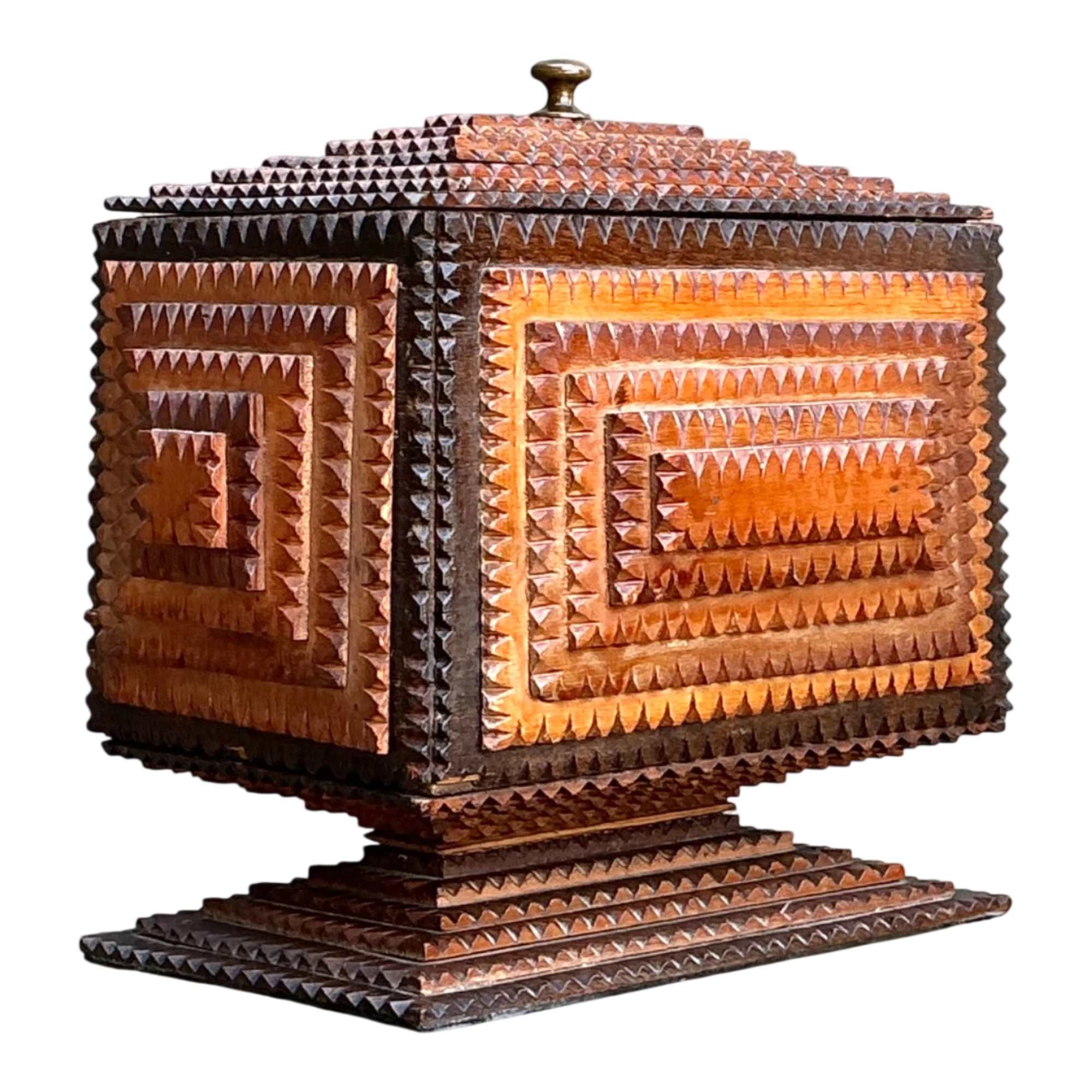 Vintage Tramp Art Wood Box On Pedestal — additional photo 1