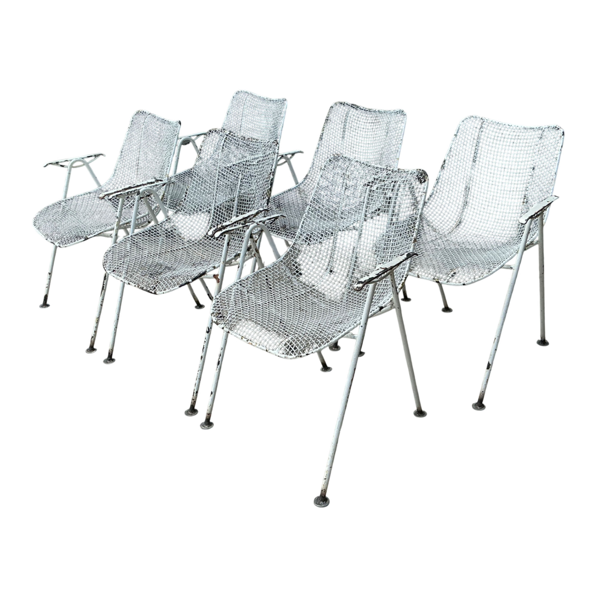 Vintage MCM Russell Woodard Wire Mesh Patio Chairs - Set of 6