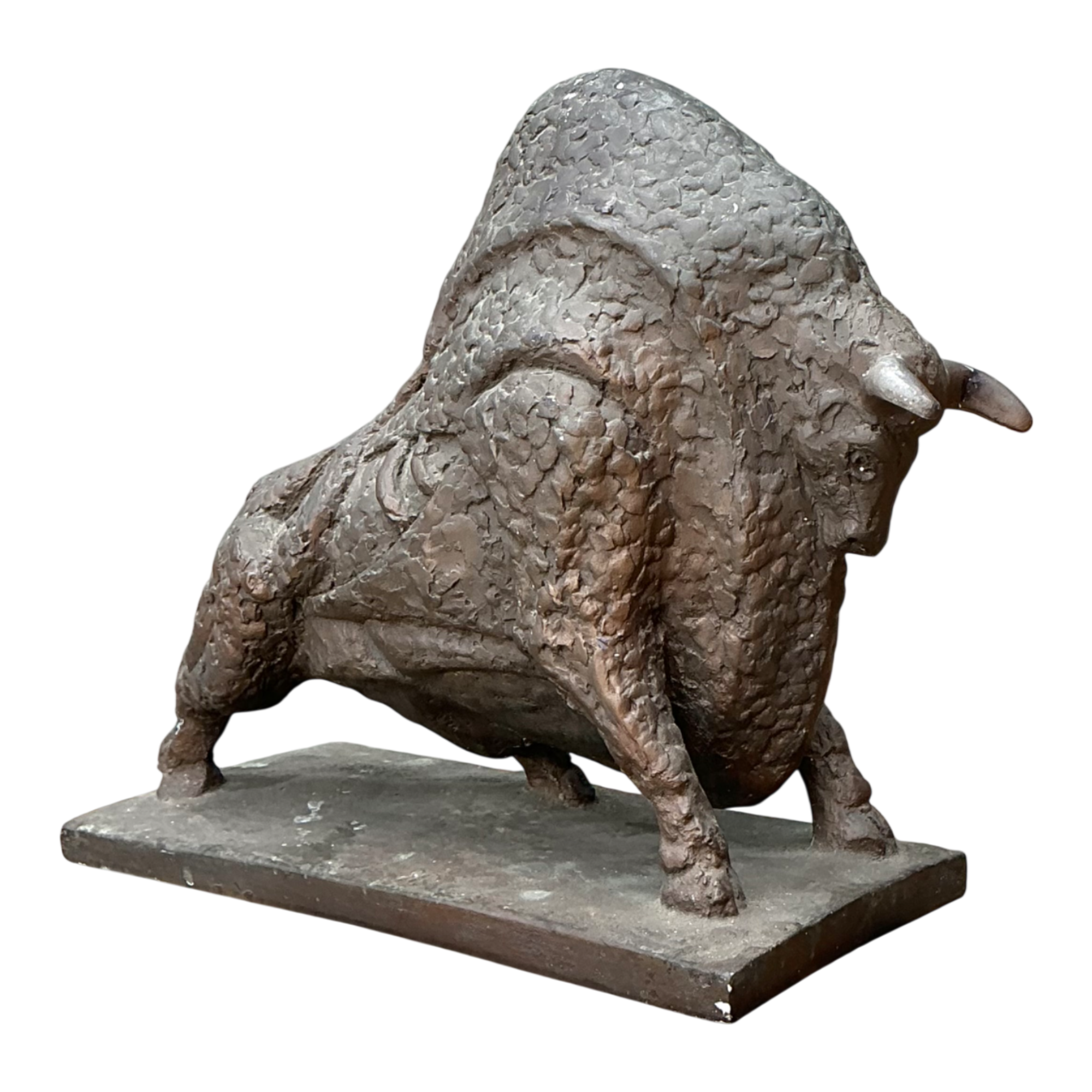 Vintage MCM Textured Plaster Bull Sculpture — additional photo 1