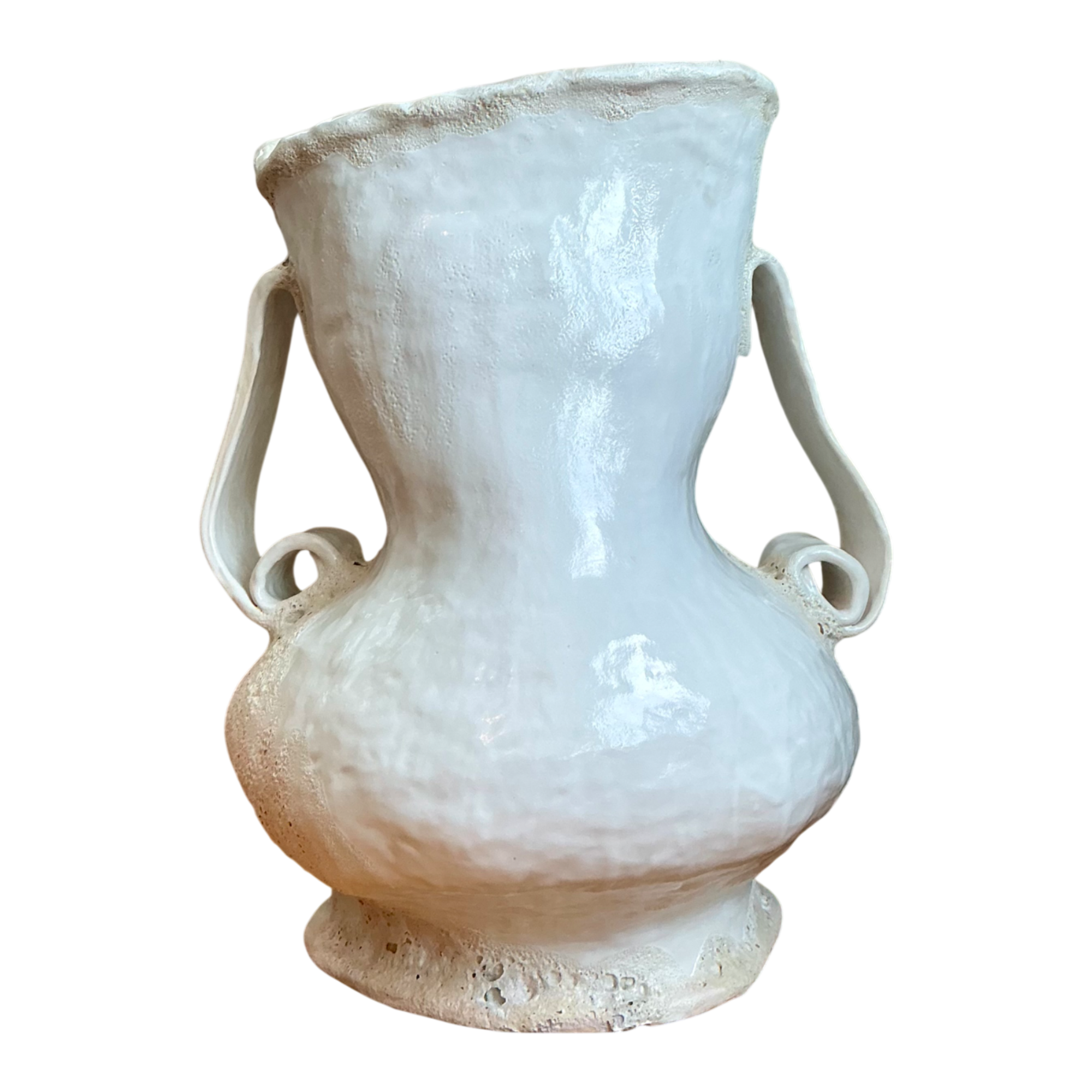 Vintage Monumental White Ceramic Double-Handled Vase — additional photo 1