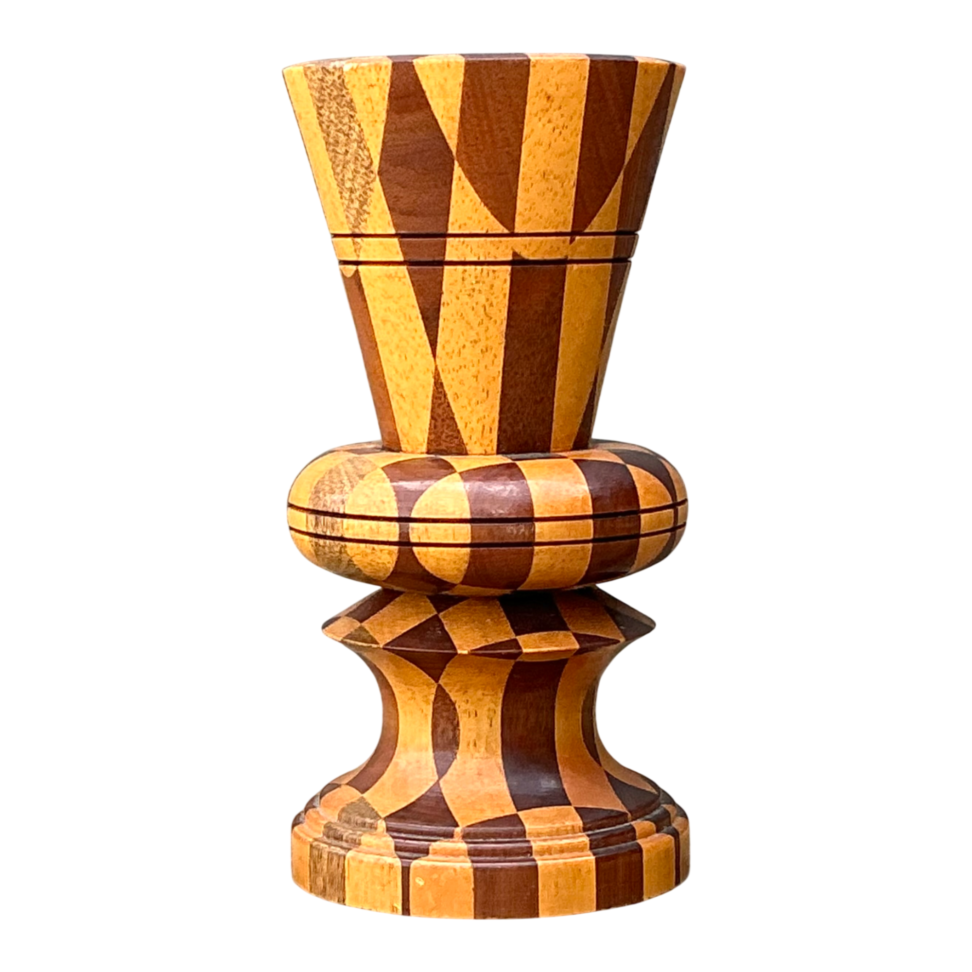 Vintage Geometric Wood Marquetry Vase — additional photo 1