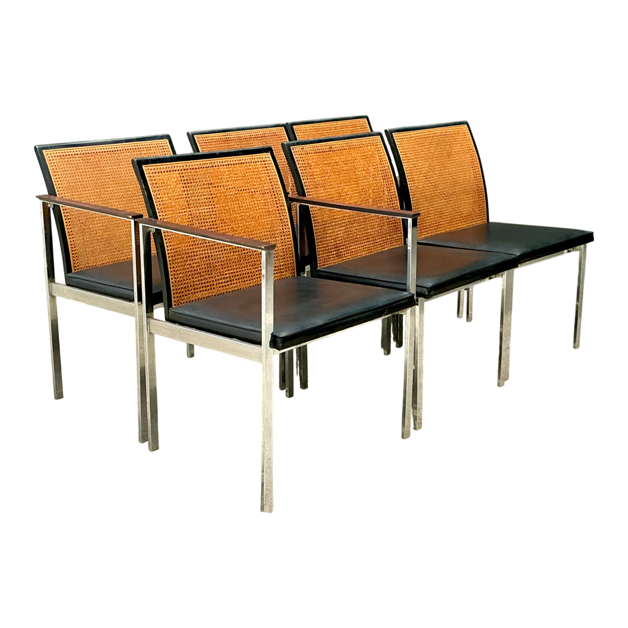 Vintage Paul McCobb For Lane Chrome Frame and Cane Dining Chairs - Set of 6 — additional photo 1