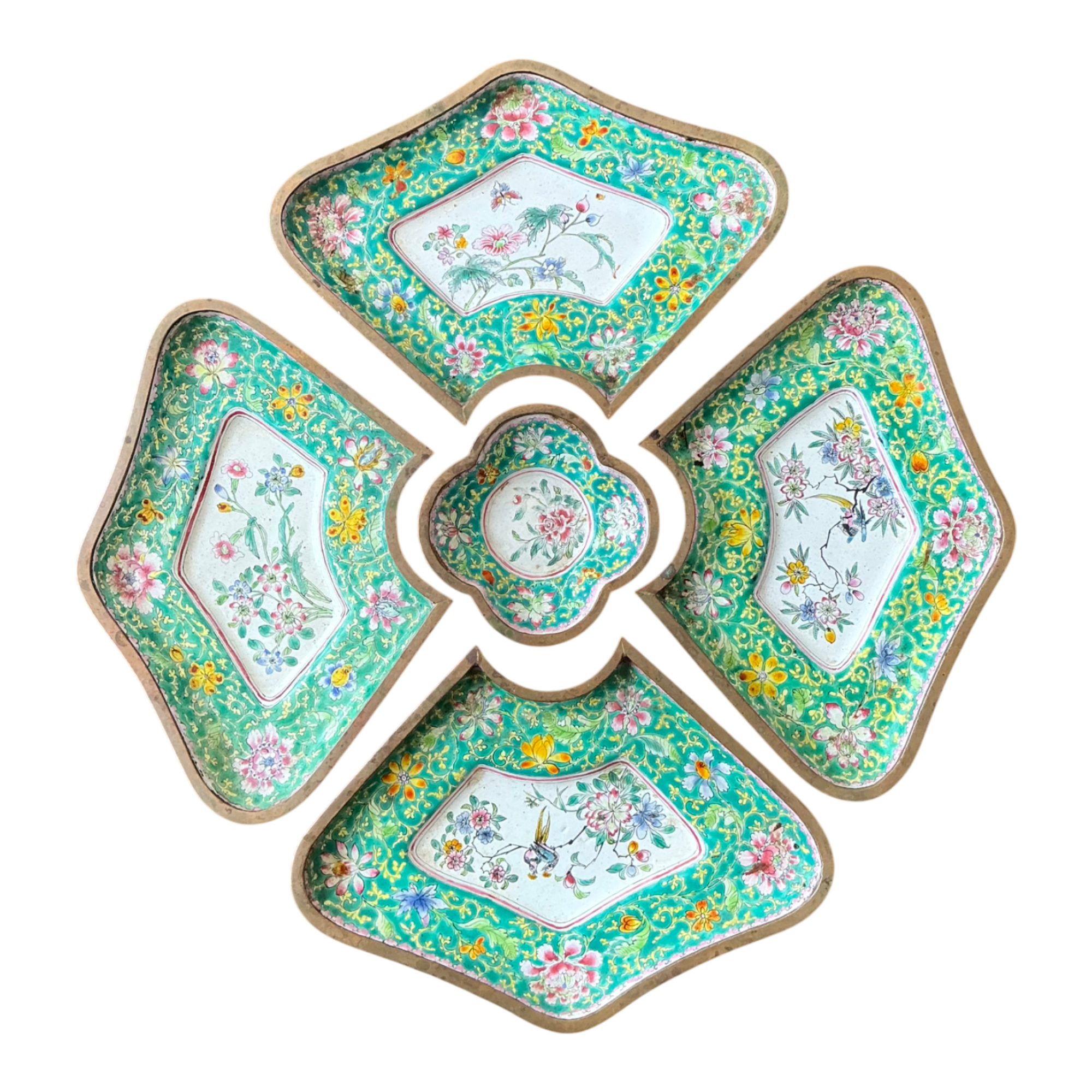 Vintage Chinoiserie Hand Painted Floral Metal Tray Set — additional photo 1