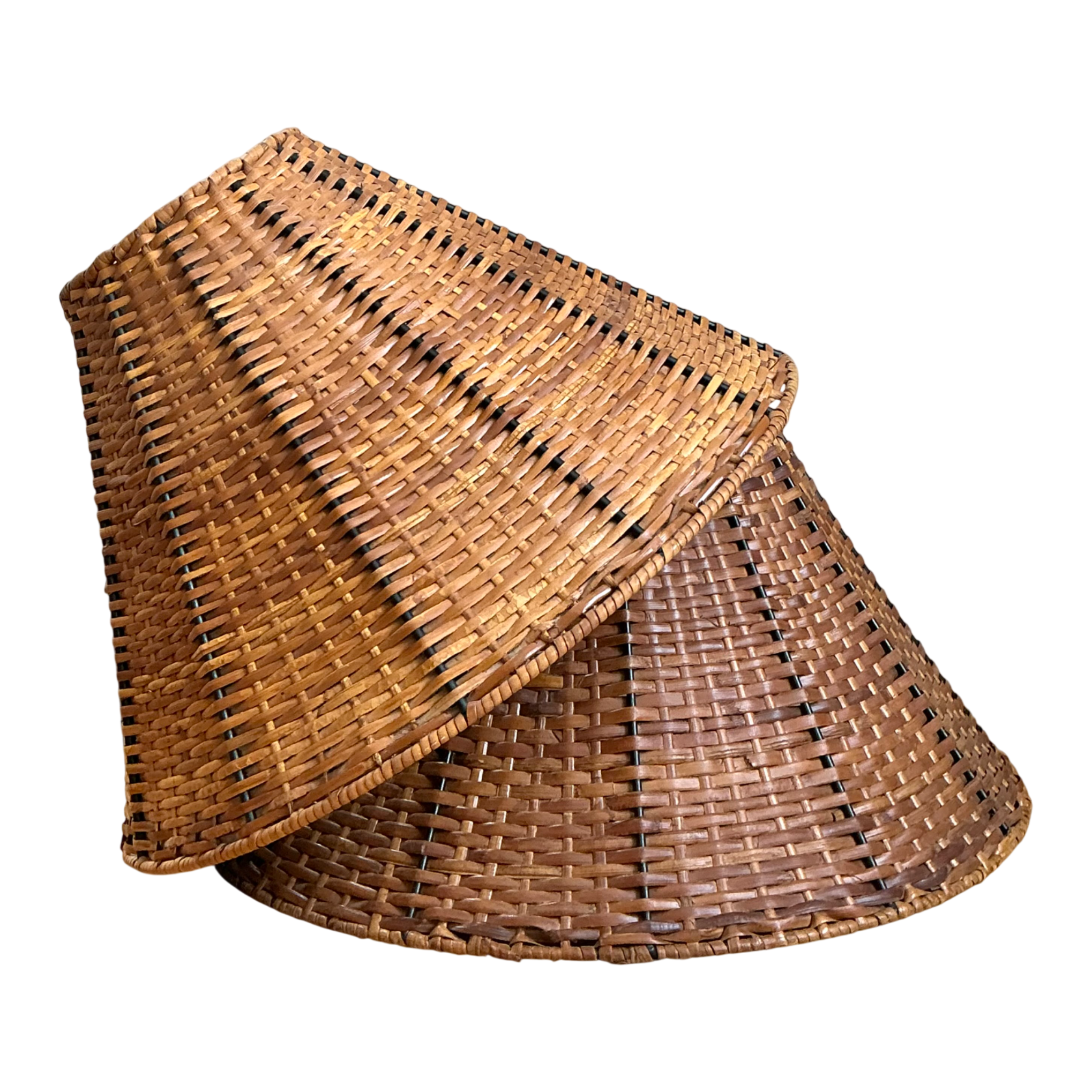 Vintage Woven Rattan Lamp Shades - Pair