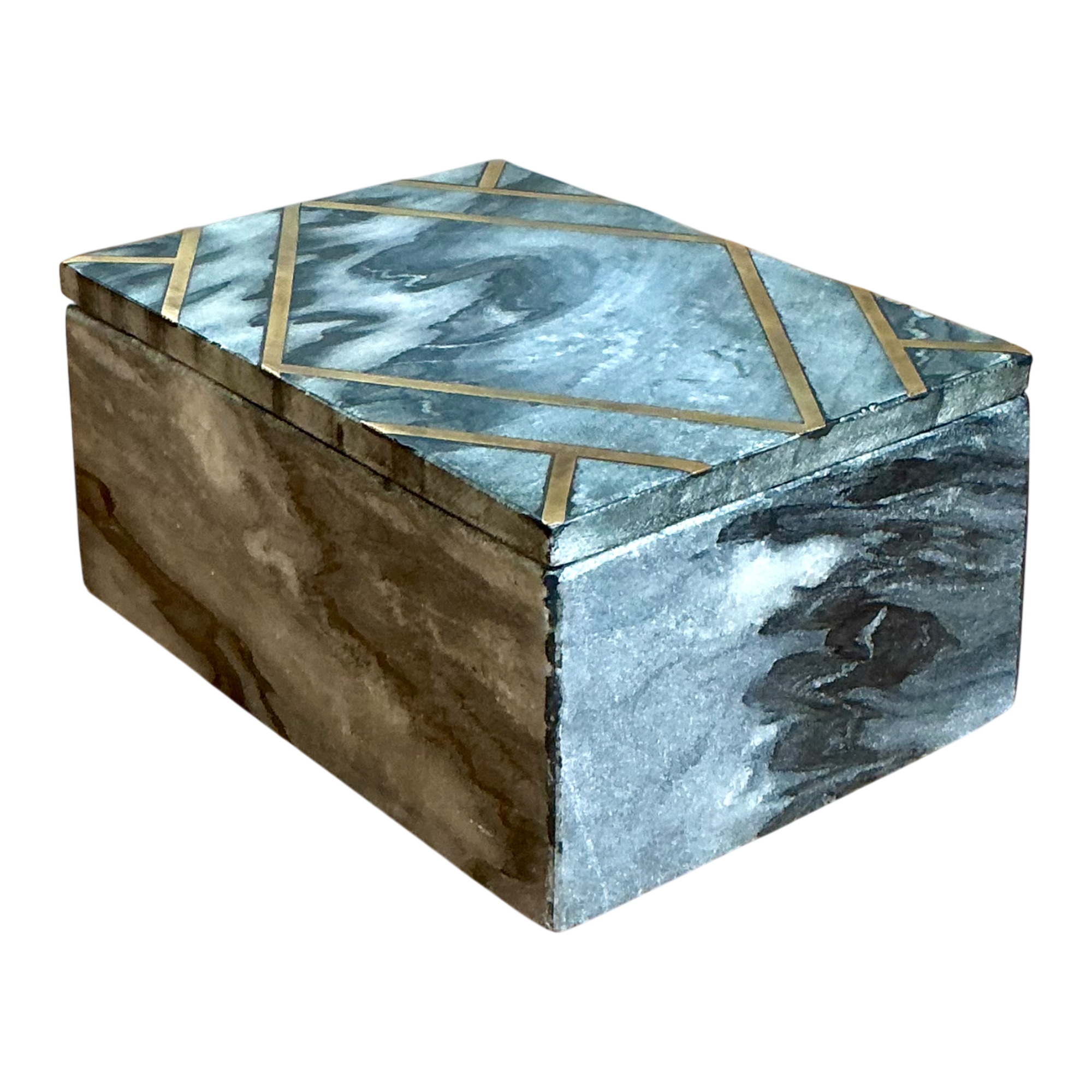 Vintage Geometric Brass Inlaid Stone Box — additional photo 1