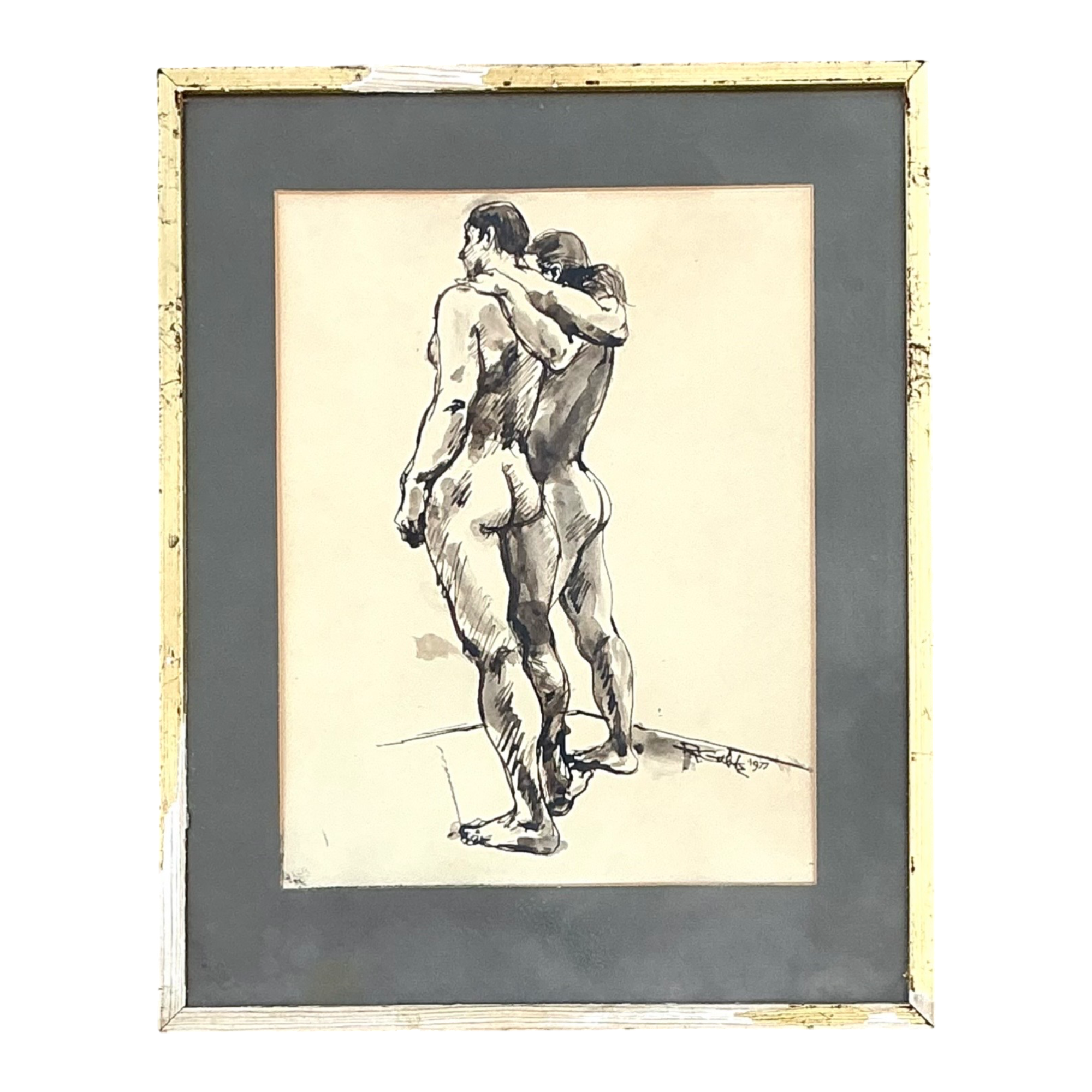Vintage Original 1977 Framed Figurative Male Nudes — additional photo 1