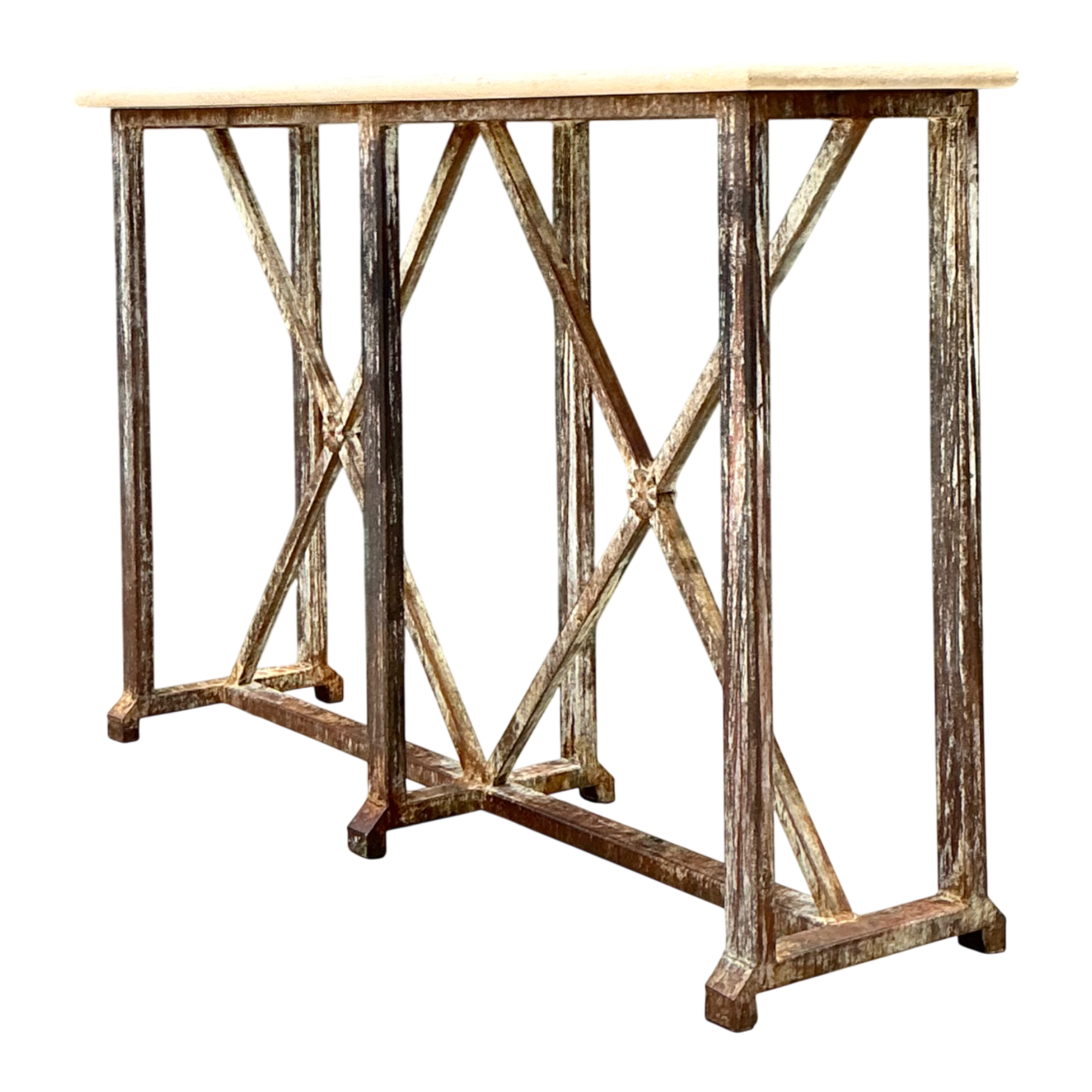 Vintage Patinated Metal And Stone Console Table — additional photo 1