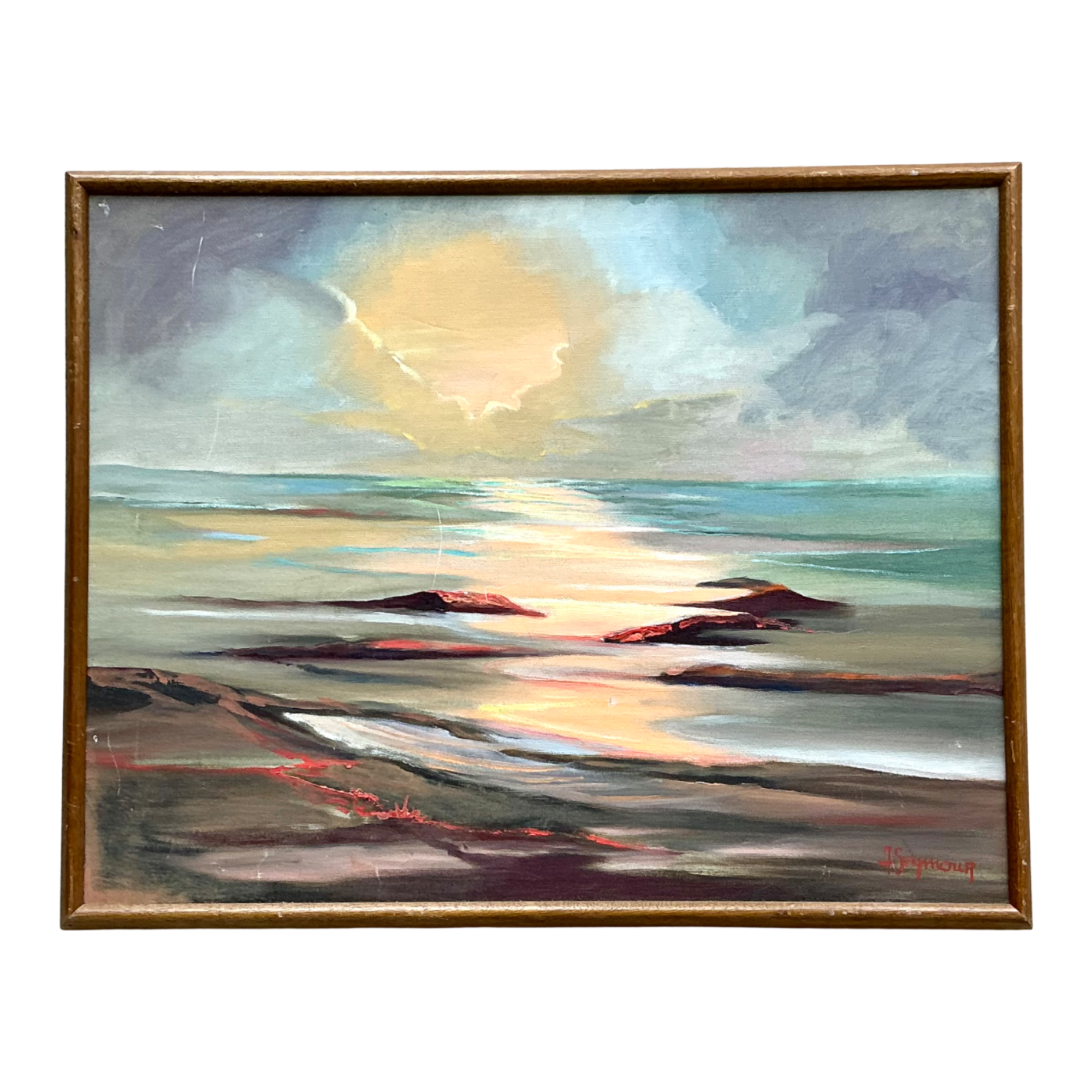 Vintage Framed Seascape Oil Painting