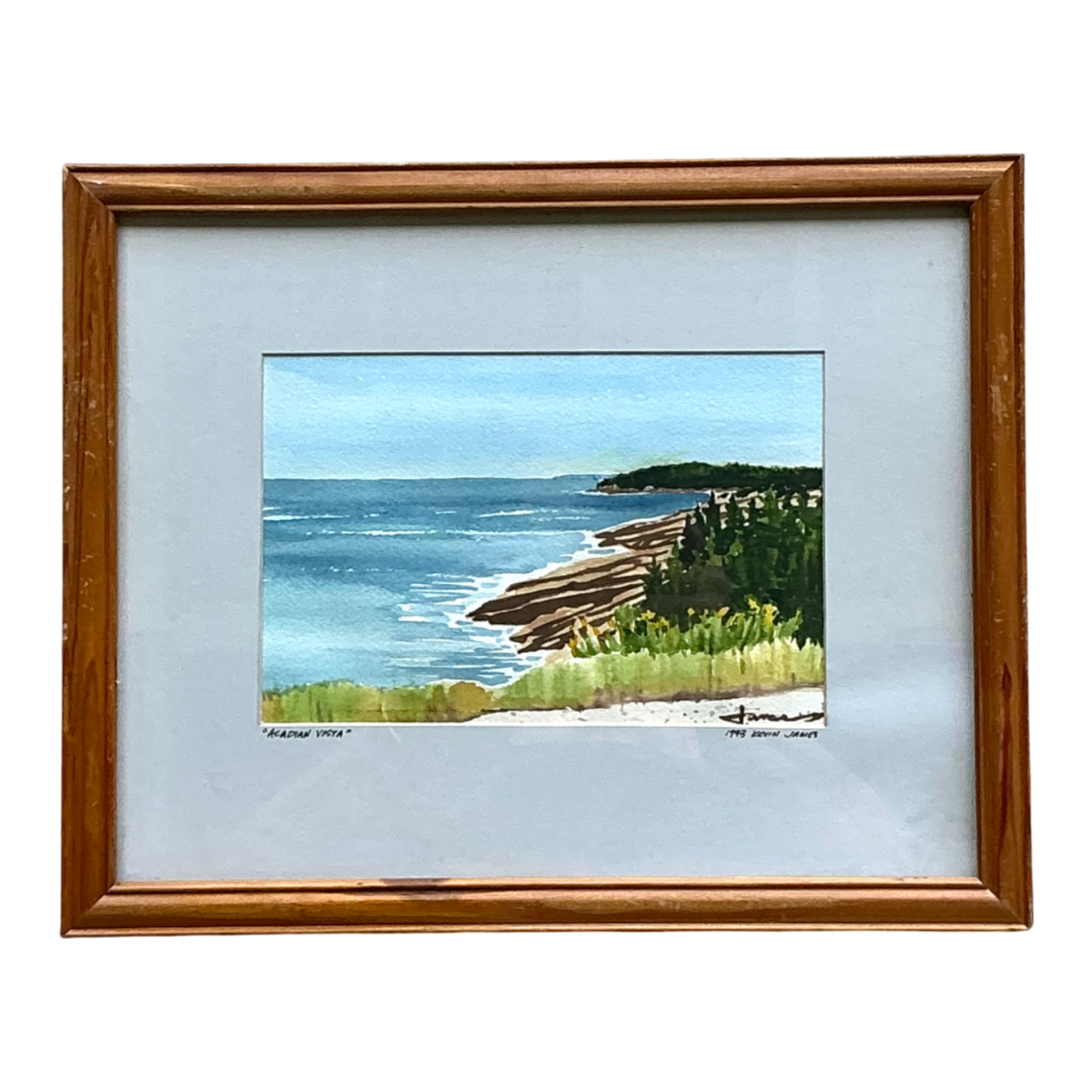 Vintage Framed Coastal Landscape Watercolor