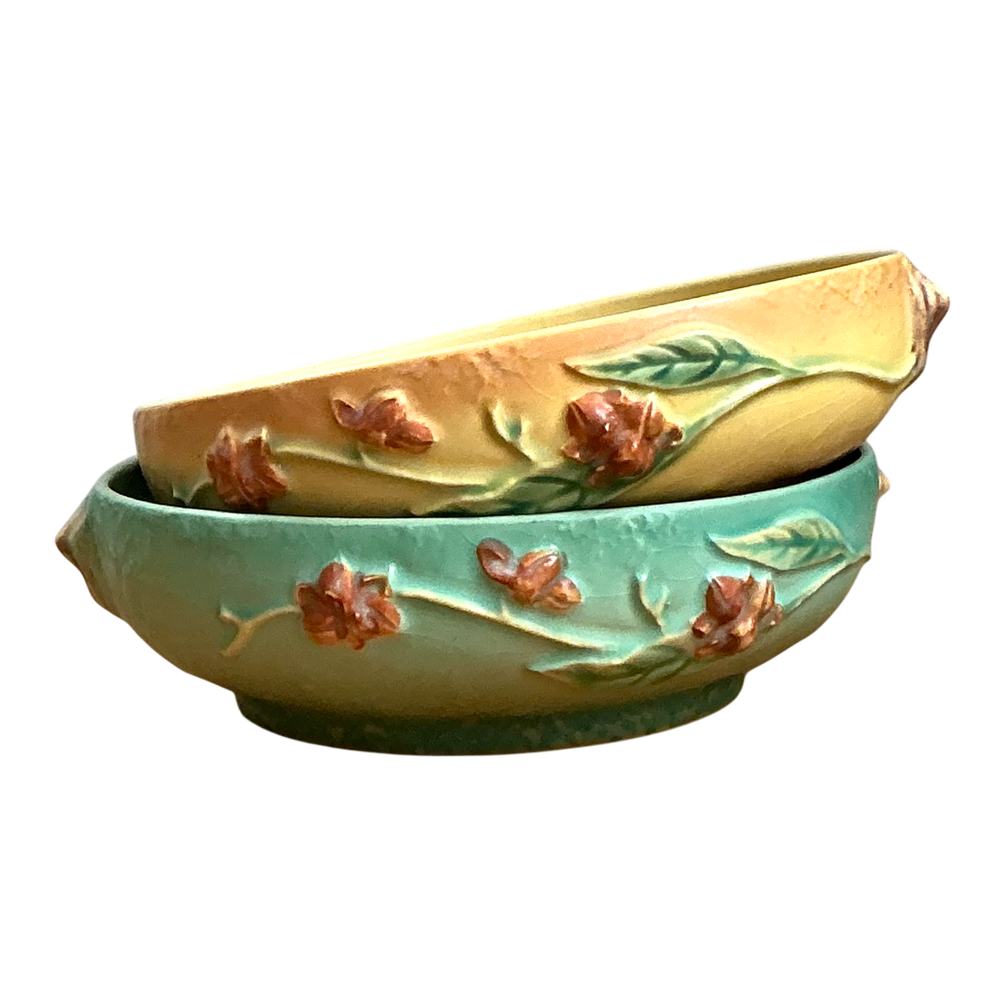 Vintage Roseville “Bittersweet” Floral Ceramic Bowls - Pair — additional photo 1