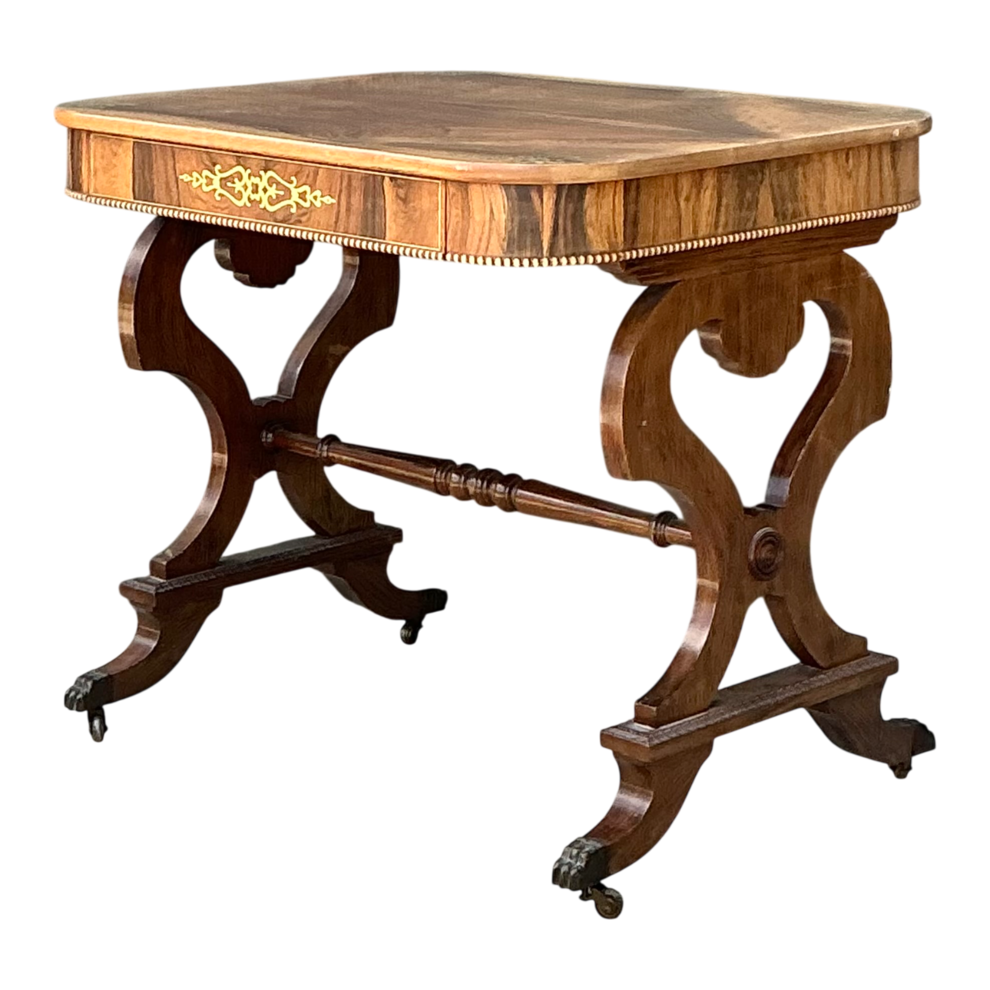 Vintage Wood and Brass Inlaid Side Table — additional photo 1