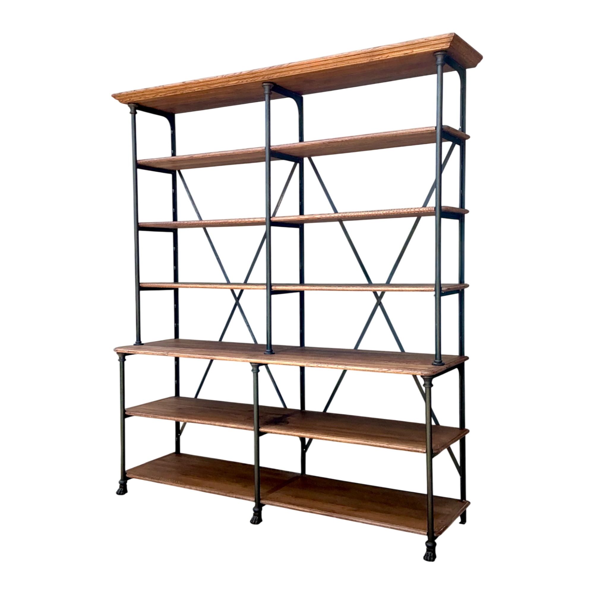 Vintage French Plank Wood and Metal Industrial Bookshelf — additional photo 1