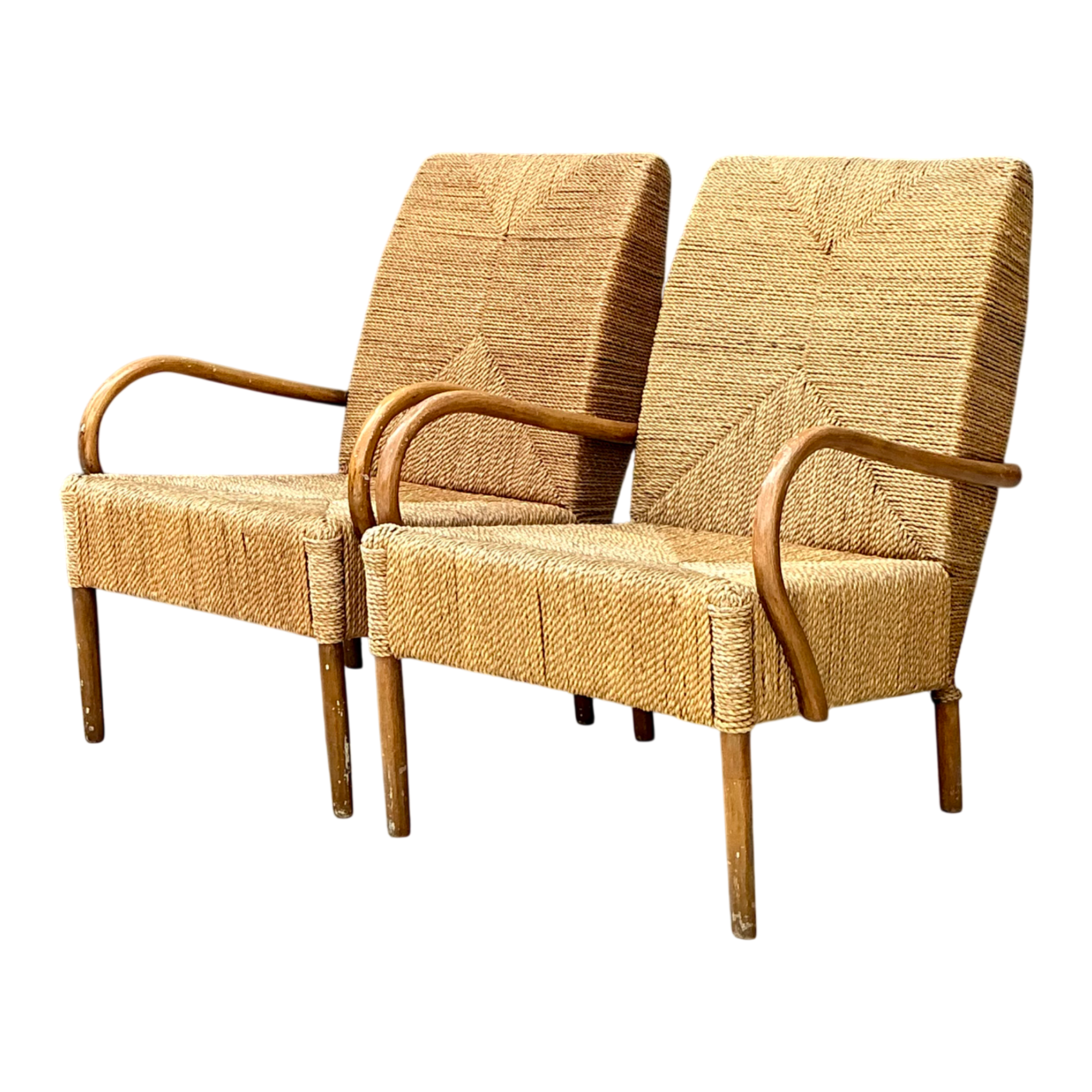 Vintage Japanese Wood and Twisted Jute Lounge Chairs - Pair — additional photo 1