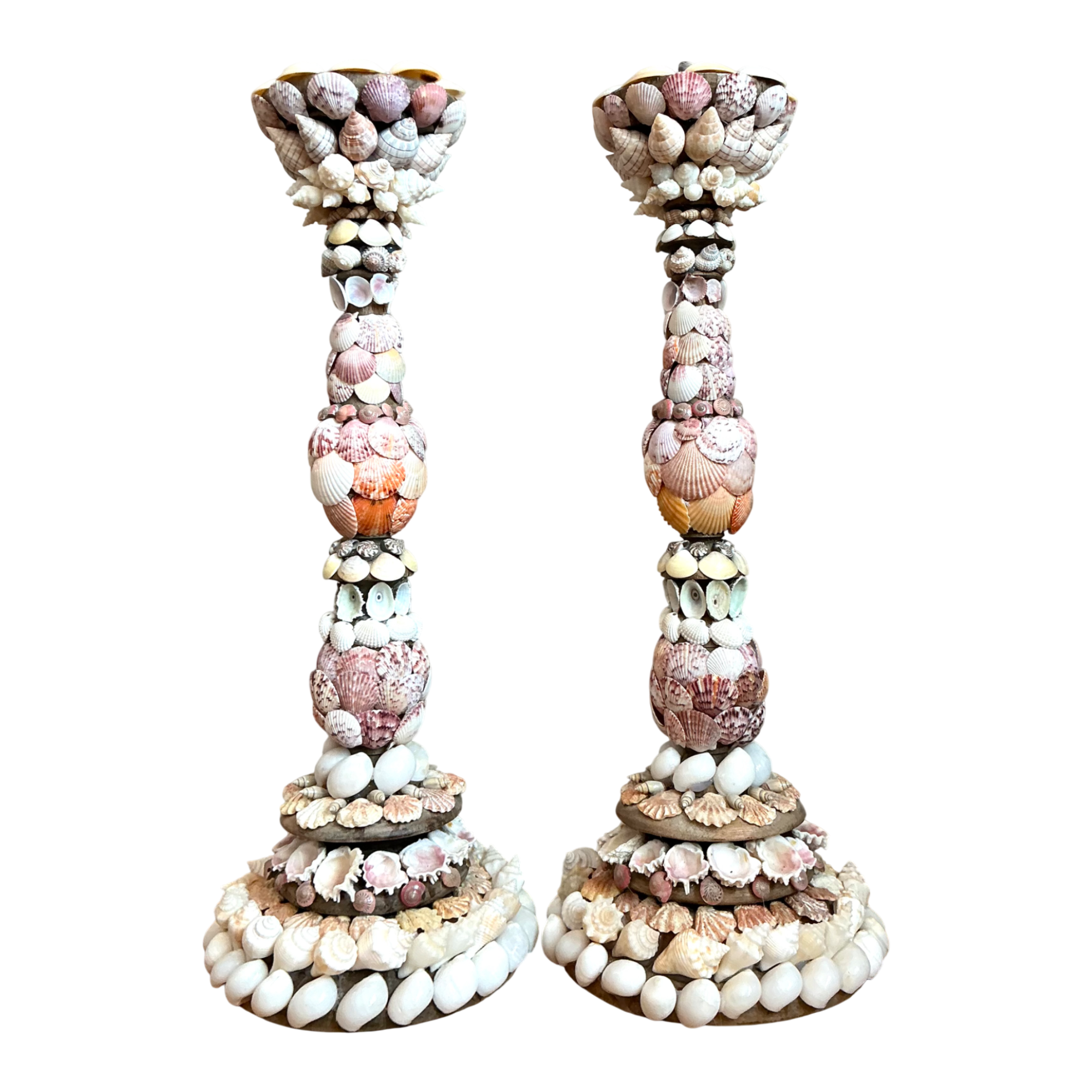 Vintage Shell Encrusted Candle Holders - Pair