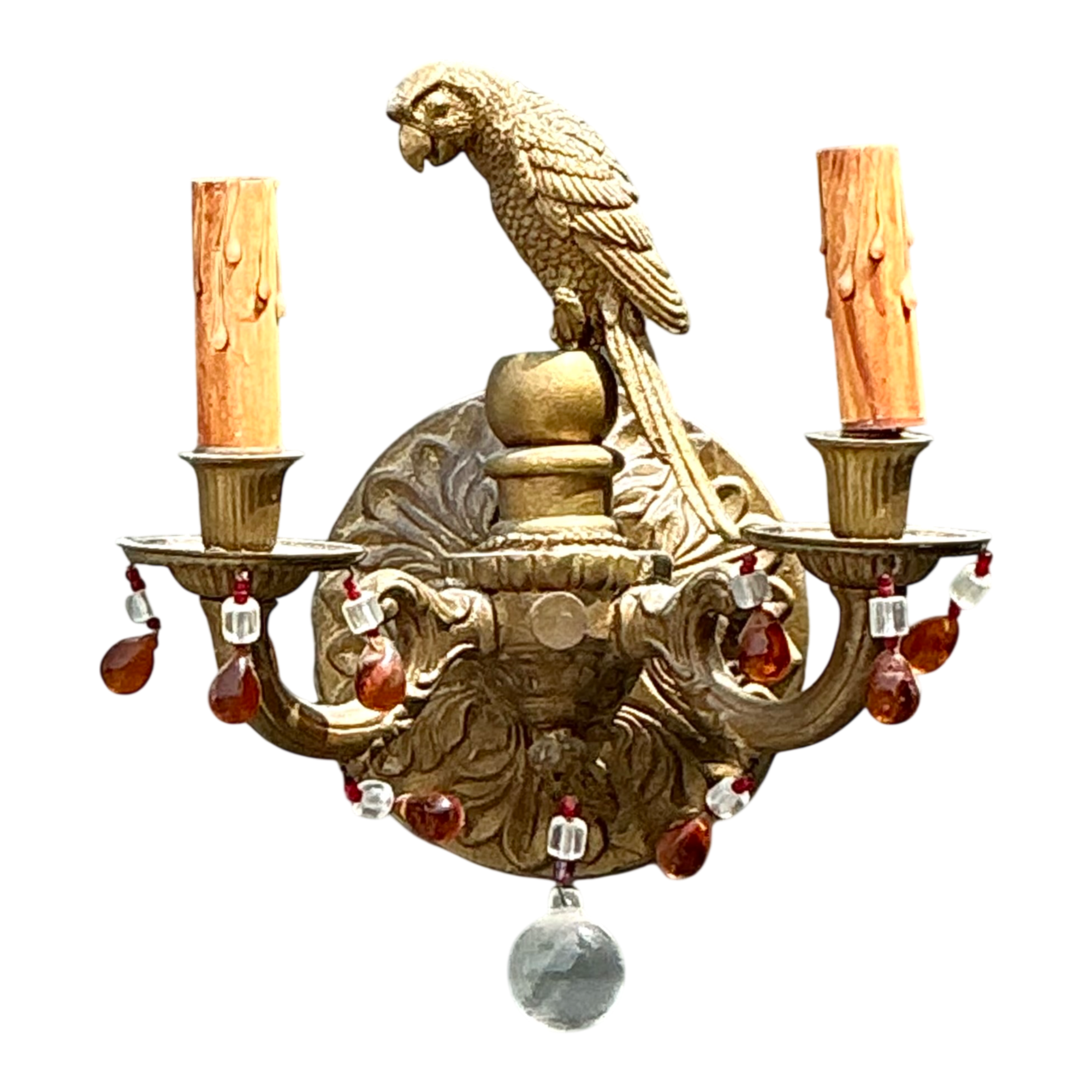 Vintage Brass and Crystal Parrot Sconce