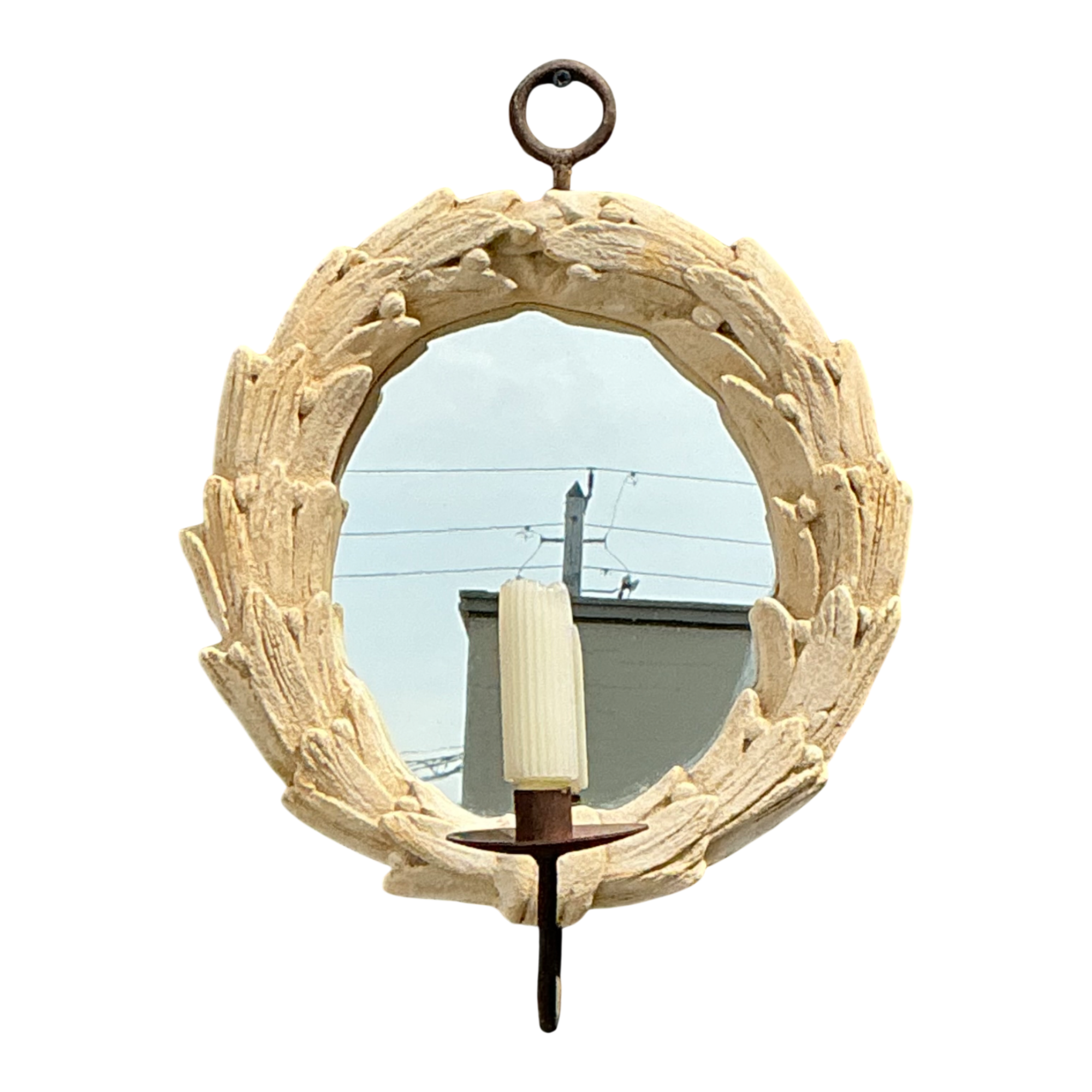 Vintage Laurel Leaf Wall Mirror With Candle Holder — additional photo 1