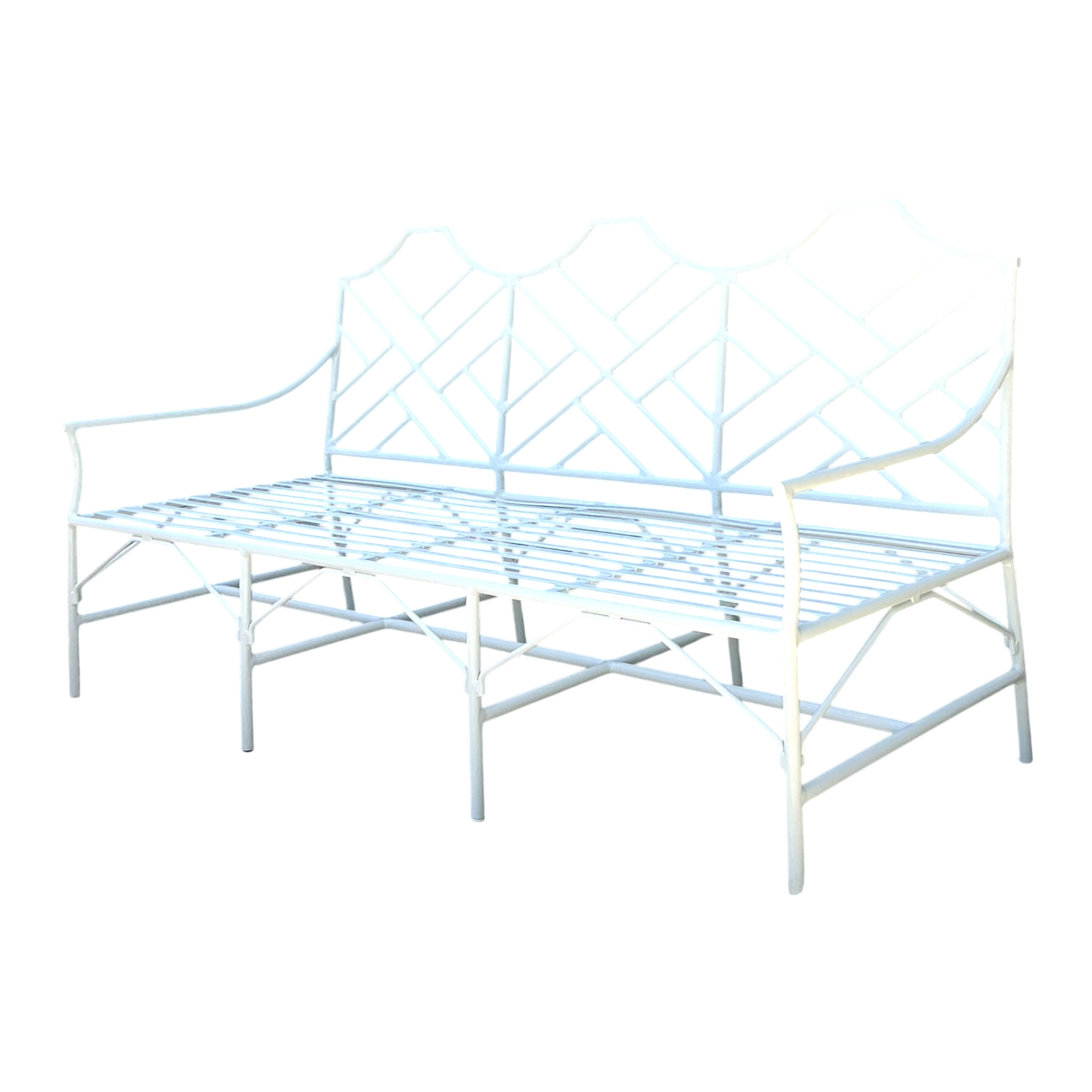 Vintage Outdoor Chinese Chippendale Cast Aluminum Sofa