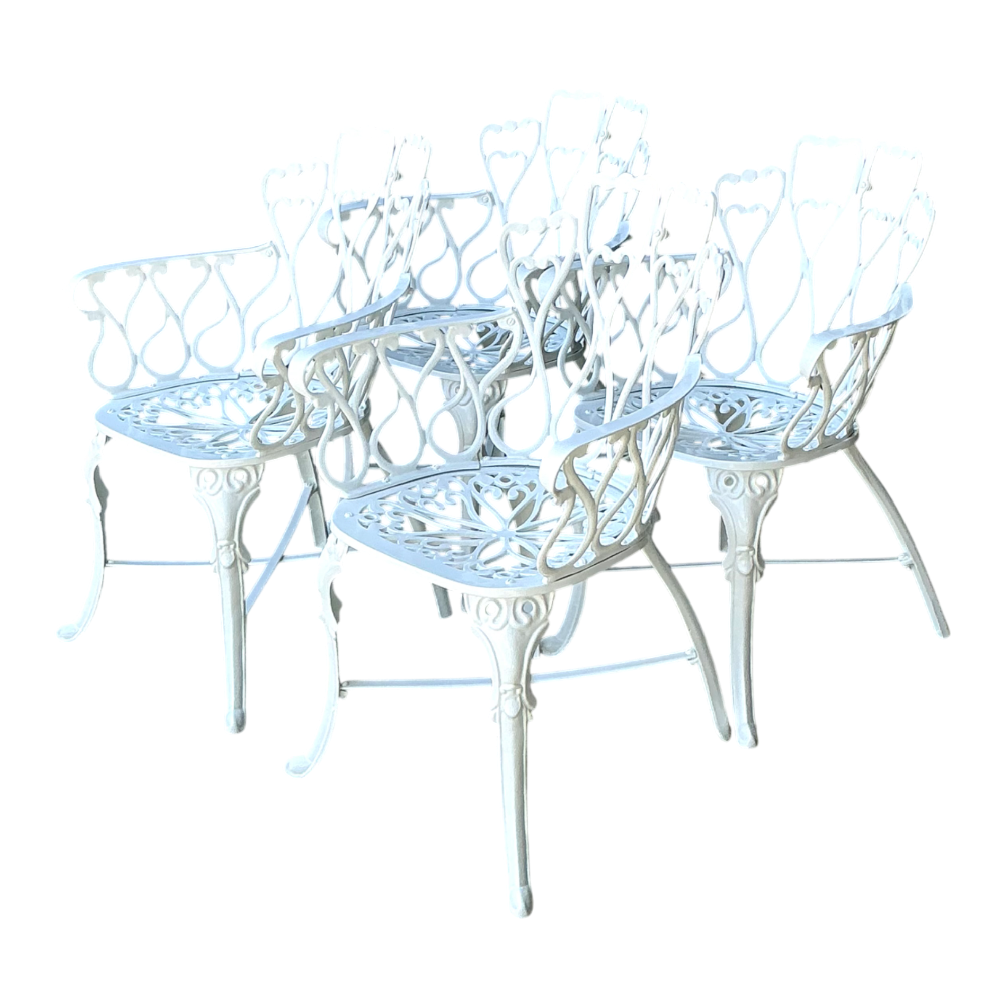 Vintage White Metal Outdoor Armchairs - Set of Four