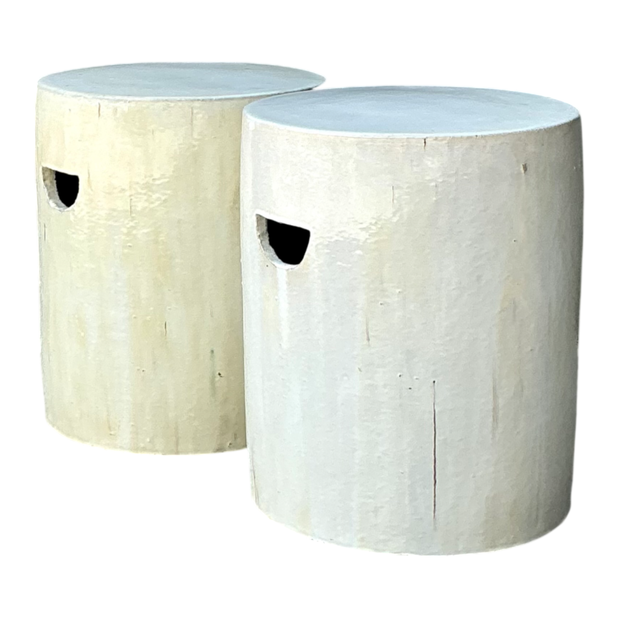 Vintage Glazed Ceramic Drum Stools - Pair