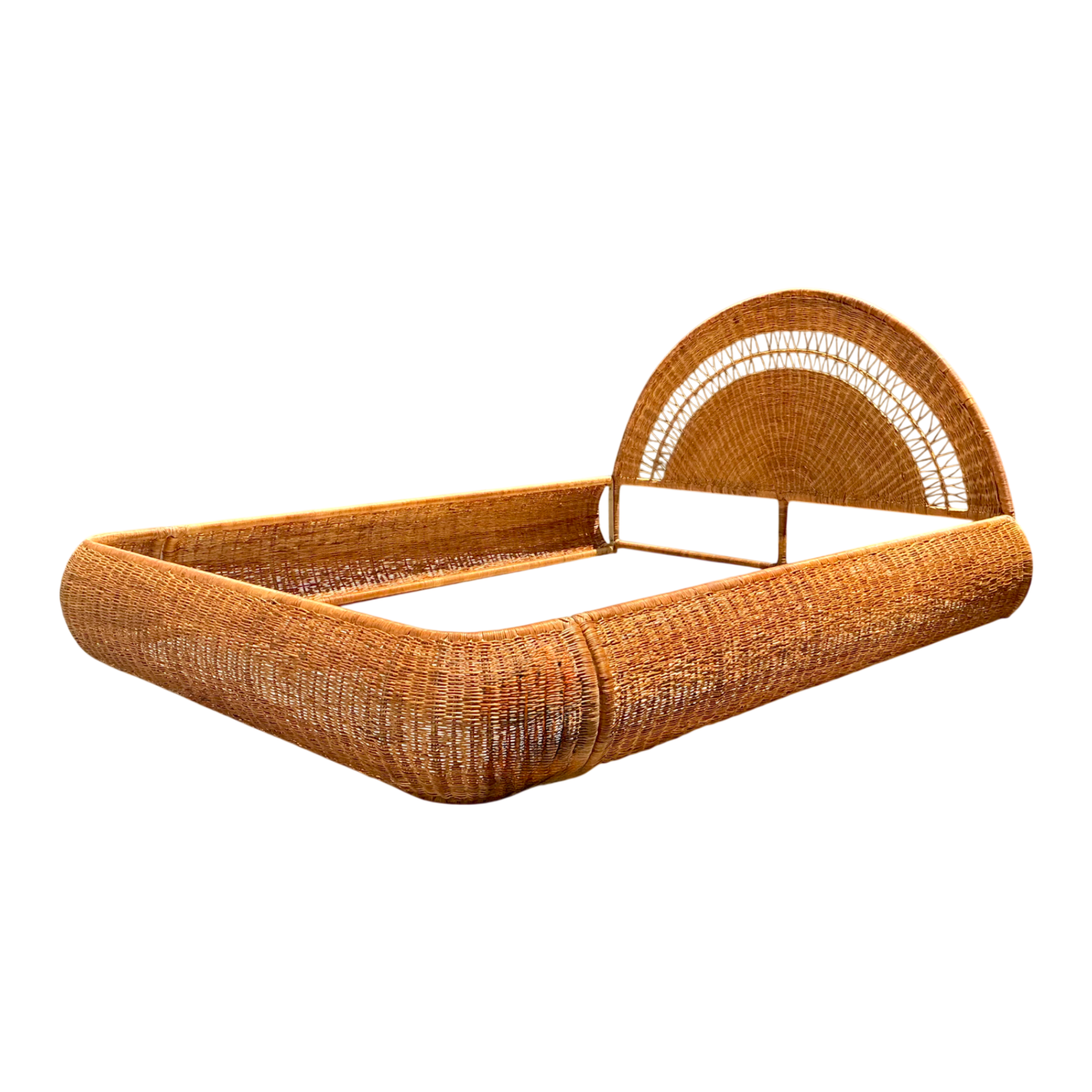 Vintage Woven Rattan Queen Bed Frame