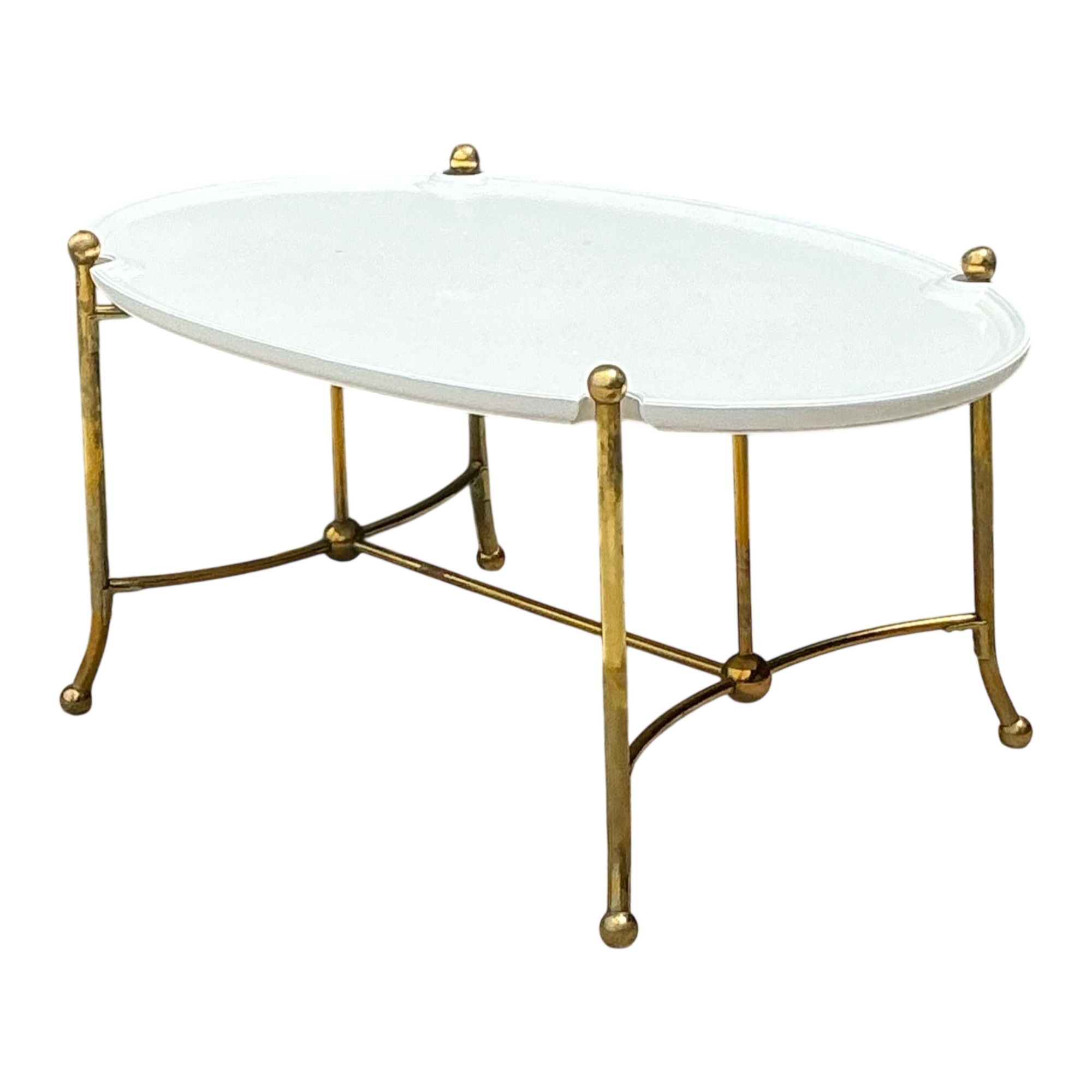 Vintage Brass and Wood Oval Coffee Table