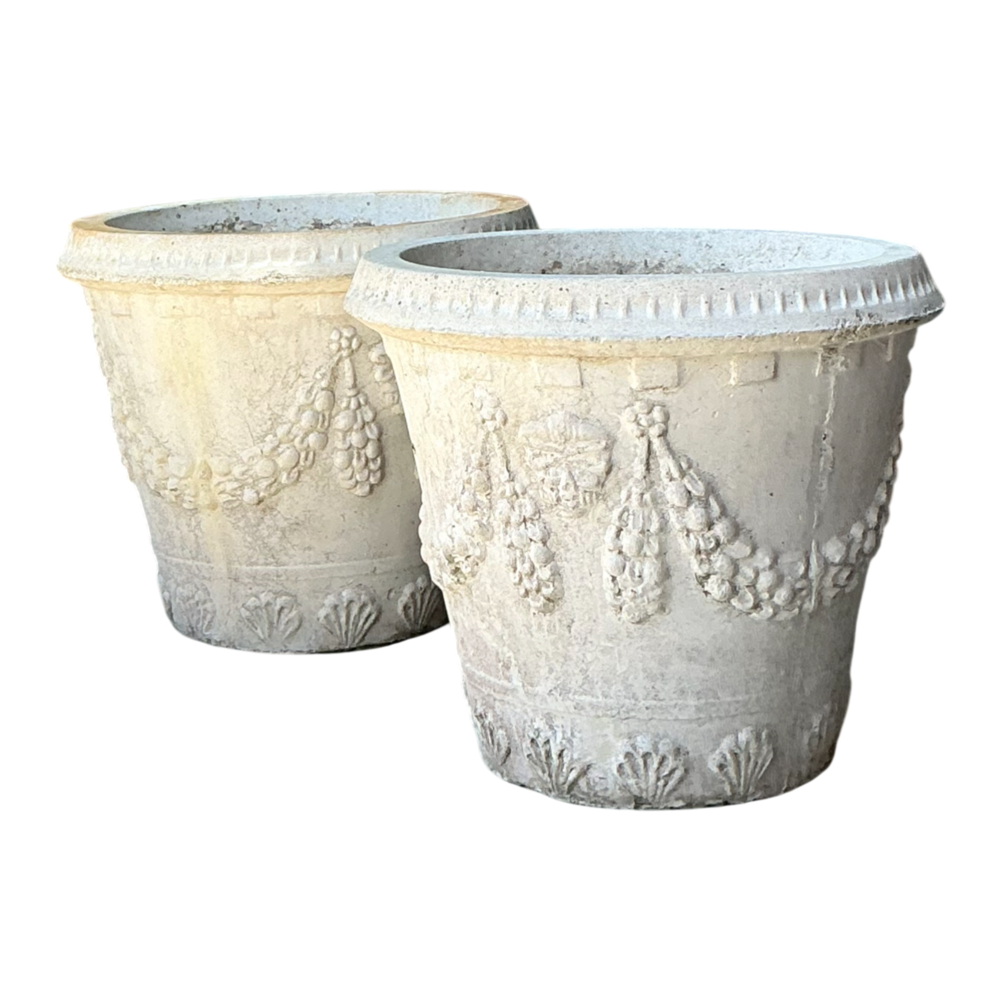 Vintage Cement Swag Embellished Planters - Pair