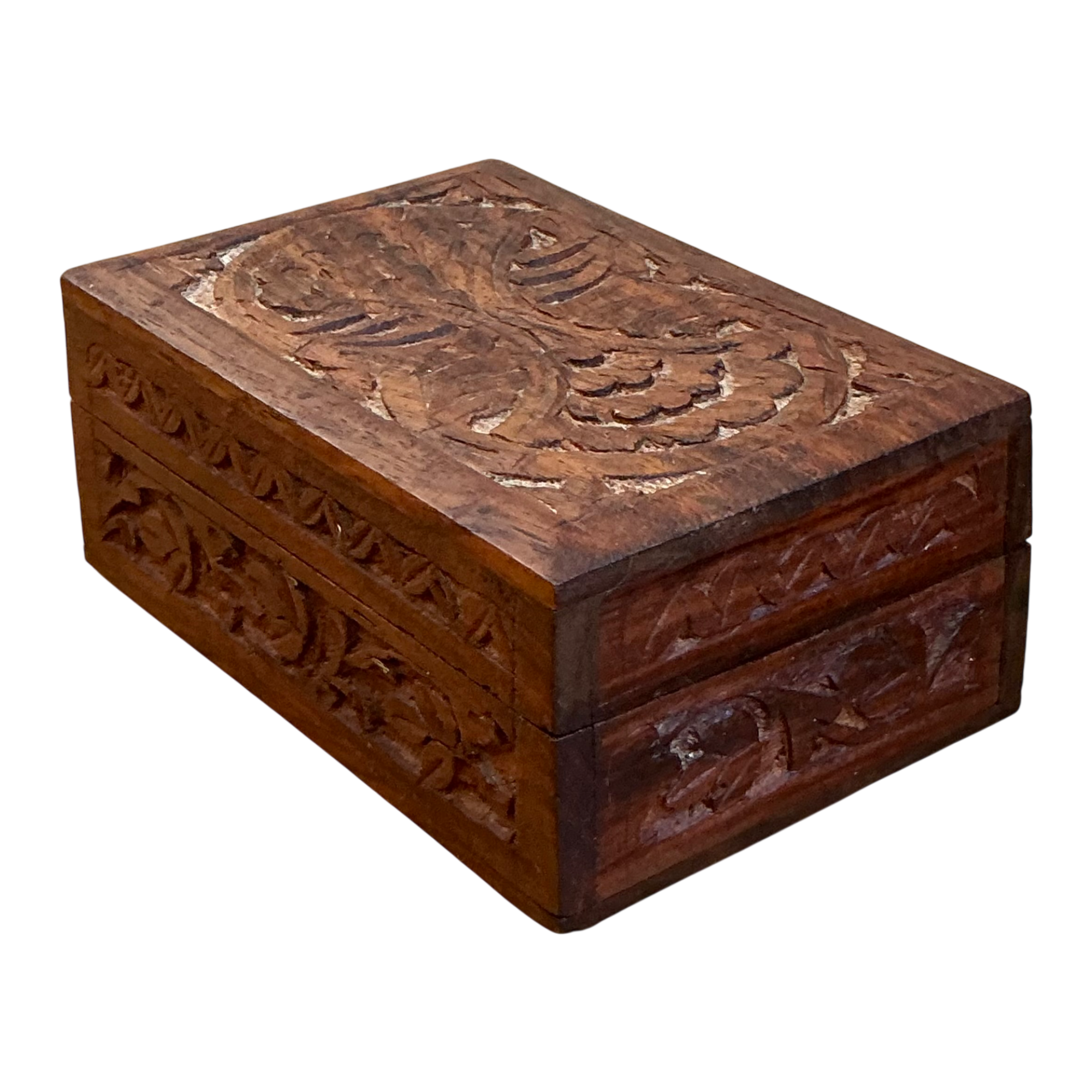 Vintage Carved Wood Trinket Box