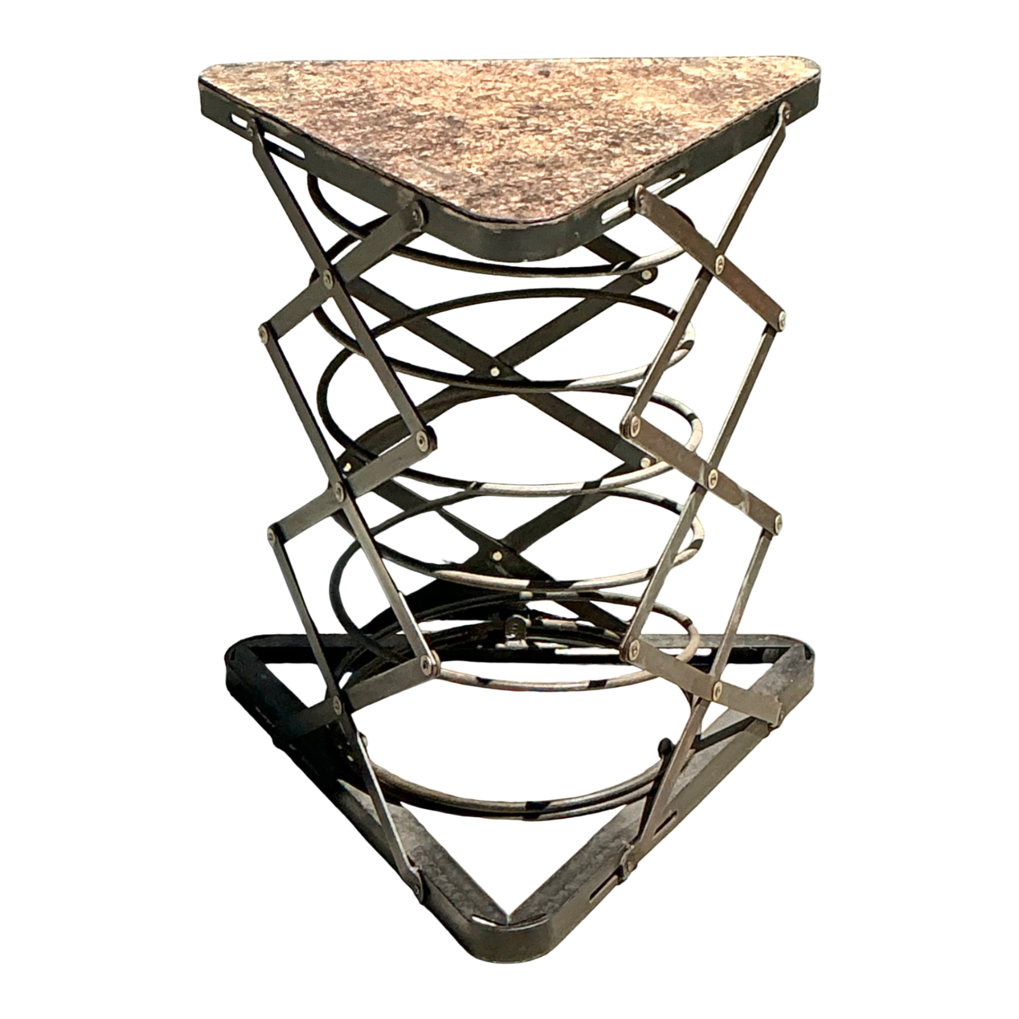 Vintage Industrial Metal and Stone Side Table