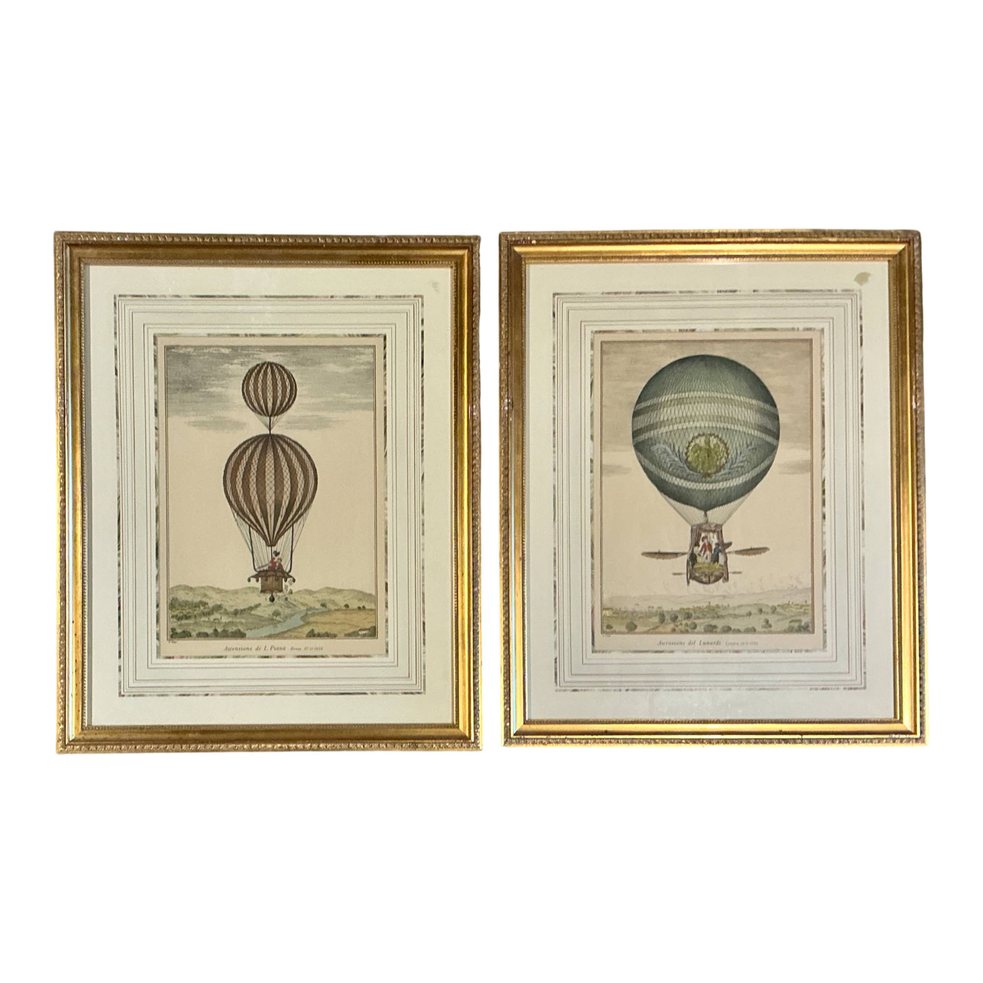 Vintage Framed Hot Air Balloon Prints - Pair