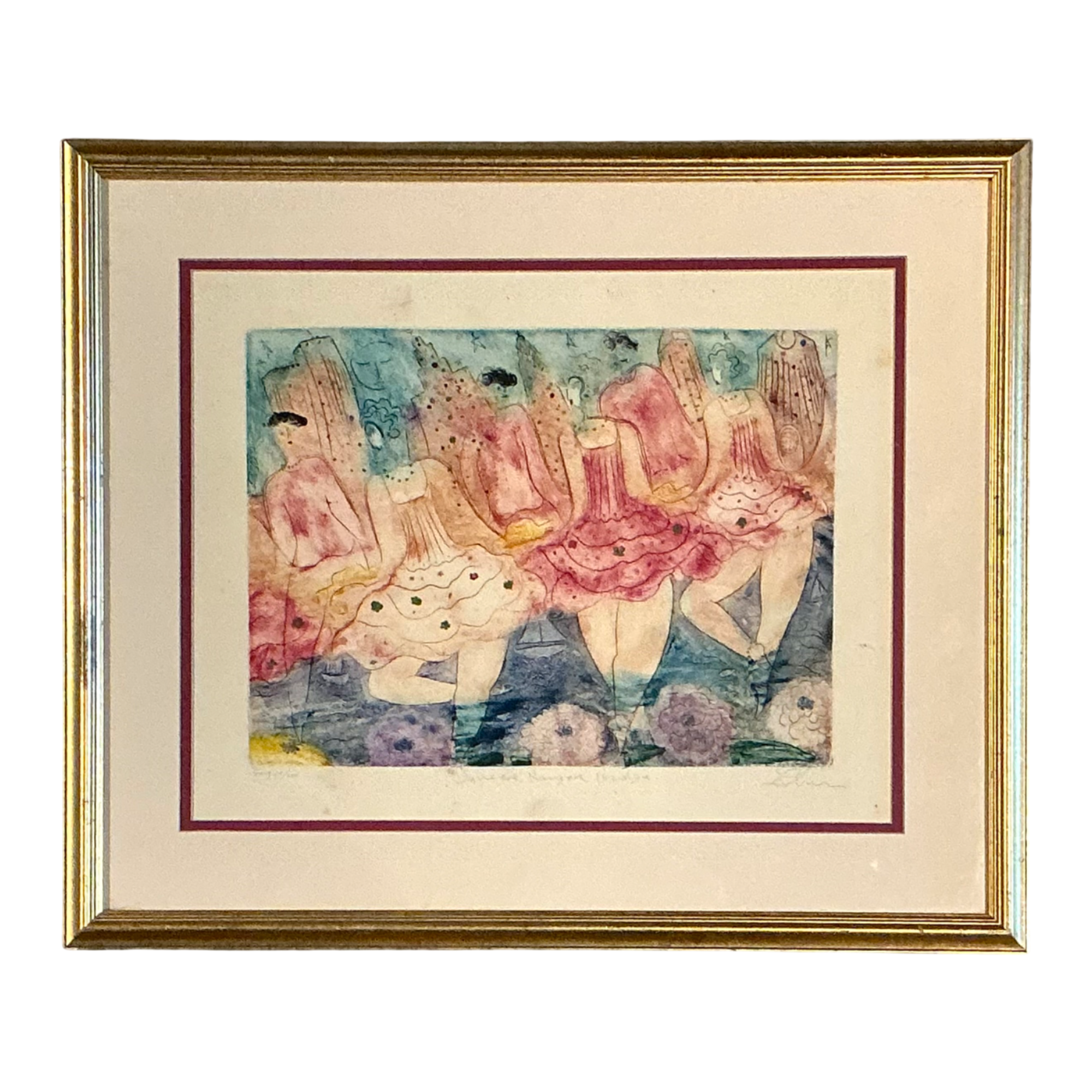Vintage Framed Ballet Dancers Print
