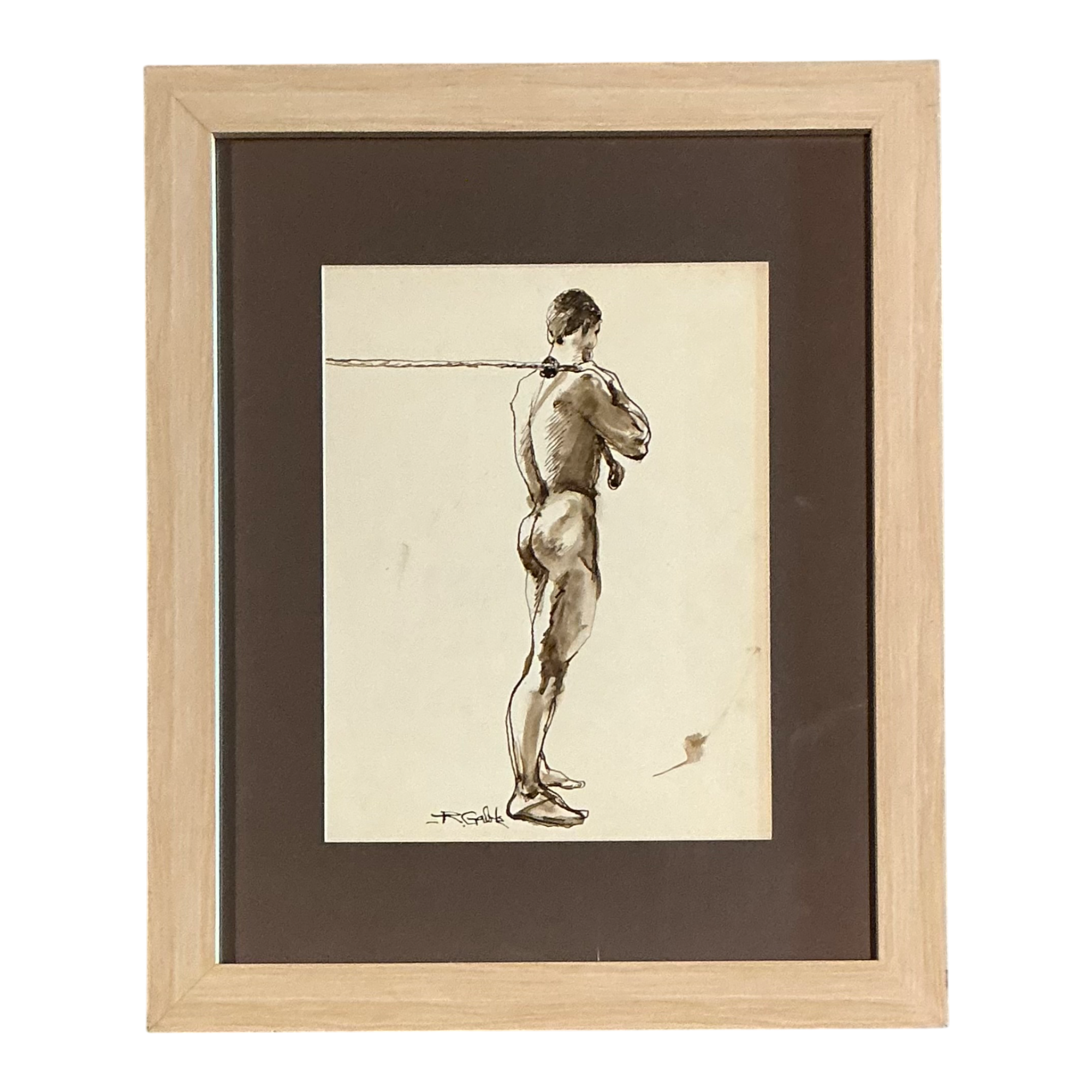 Vintage Framed Figurative Sketch on Paper