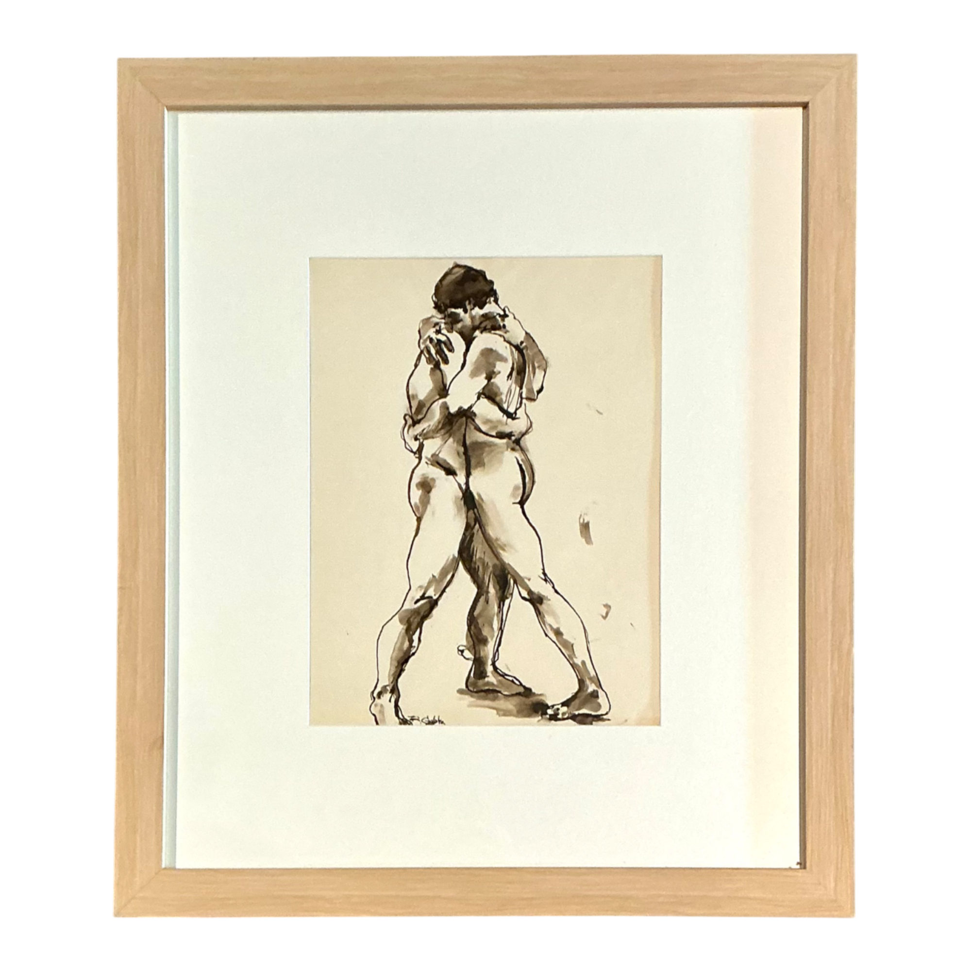 Vintage Framed Figurative Sketch on Paper