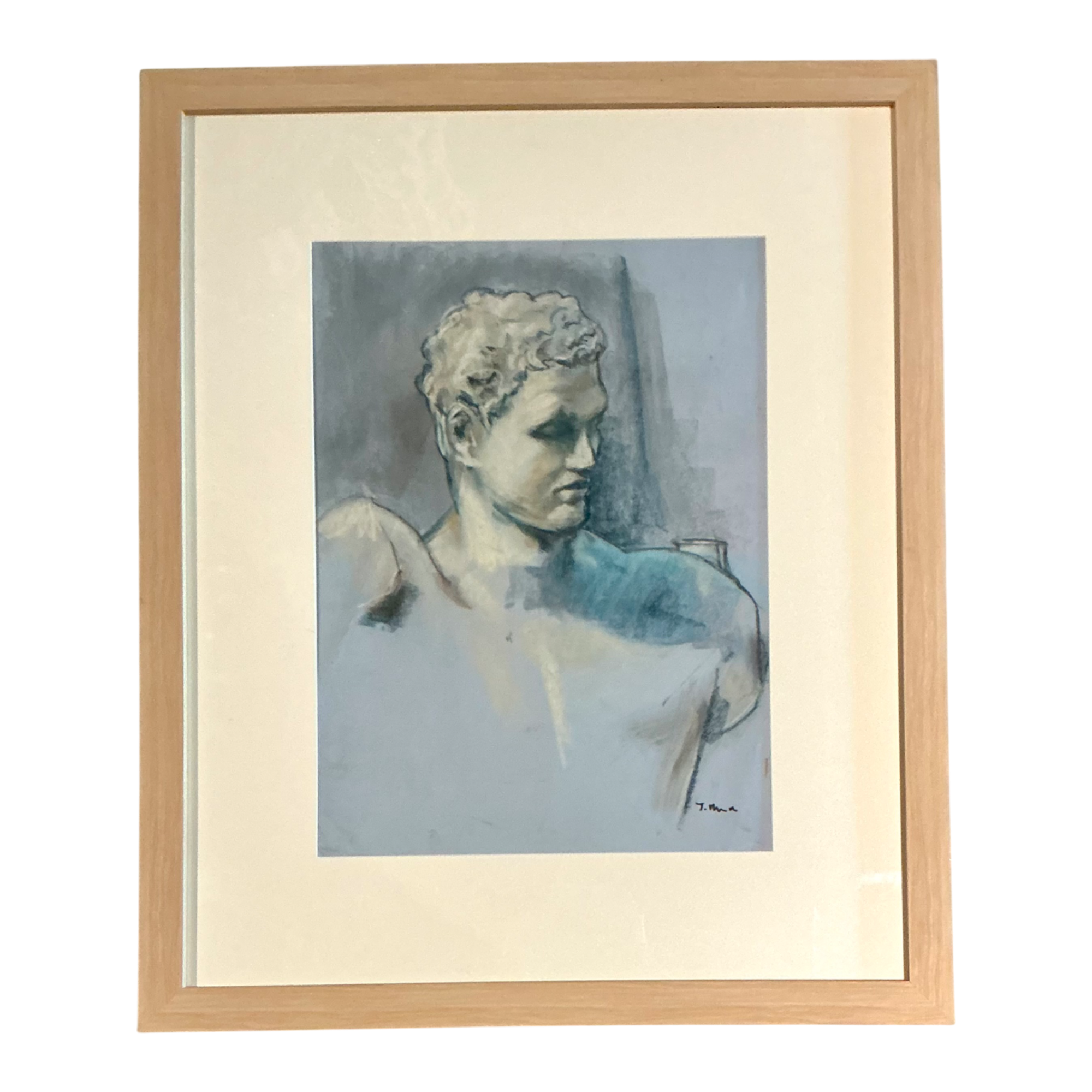 Vintage Framed Classical Bust Study on Paper