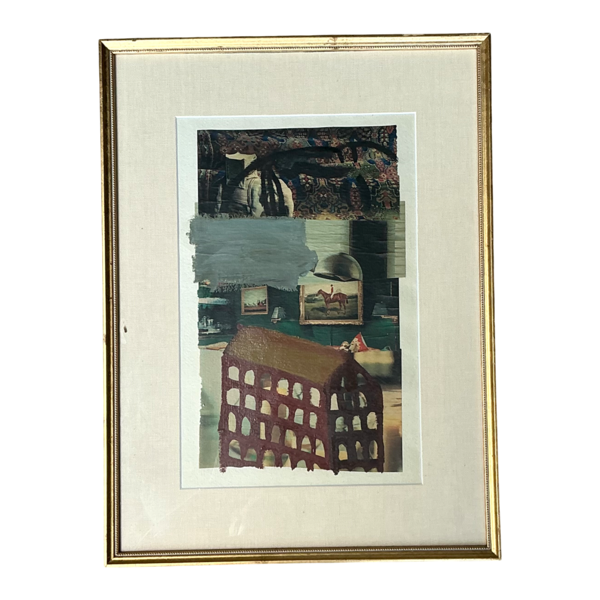 Vintage Framed Mixed Media Artwork on Paper